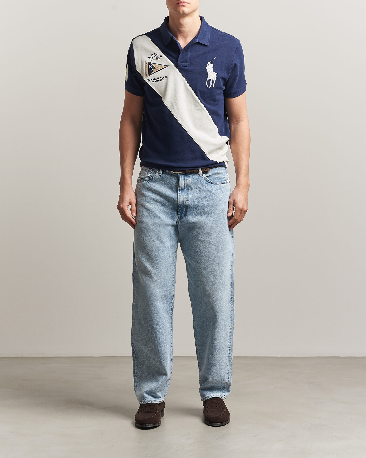 Hombres | Polos | Polo Ralph Lauren | Custom Slim Diagonal Stipe Polo Newport Navy/Nevis
