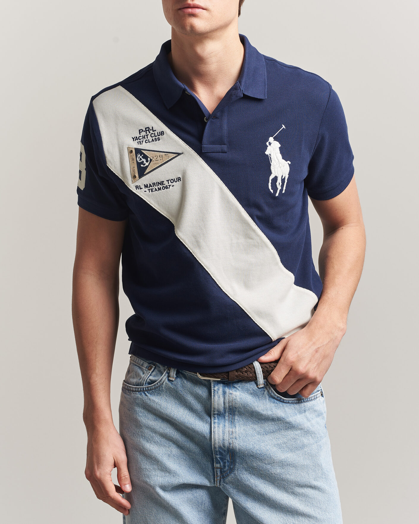 Hombres | Polos | Polo Ralph Lauren | Custom Slim Diagonal Stipe Polo Newport Navy/Nevis