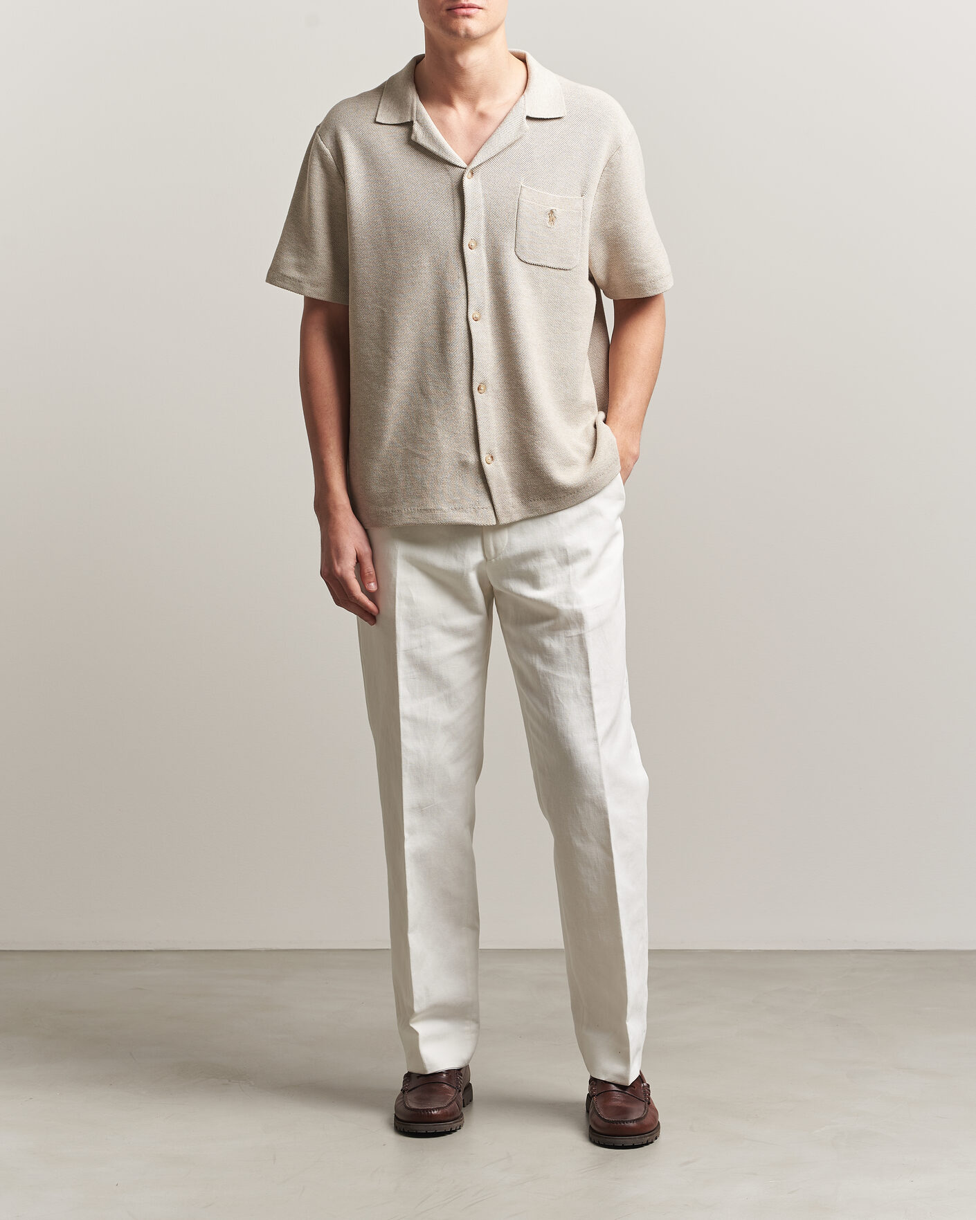 Hombres | Camisas | Polo Ralph Lauren | Textured Camp Collar Cardigan Light Walnut Brown