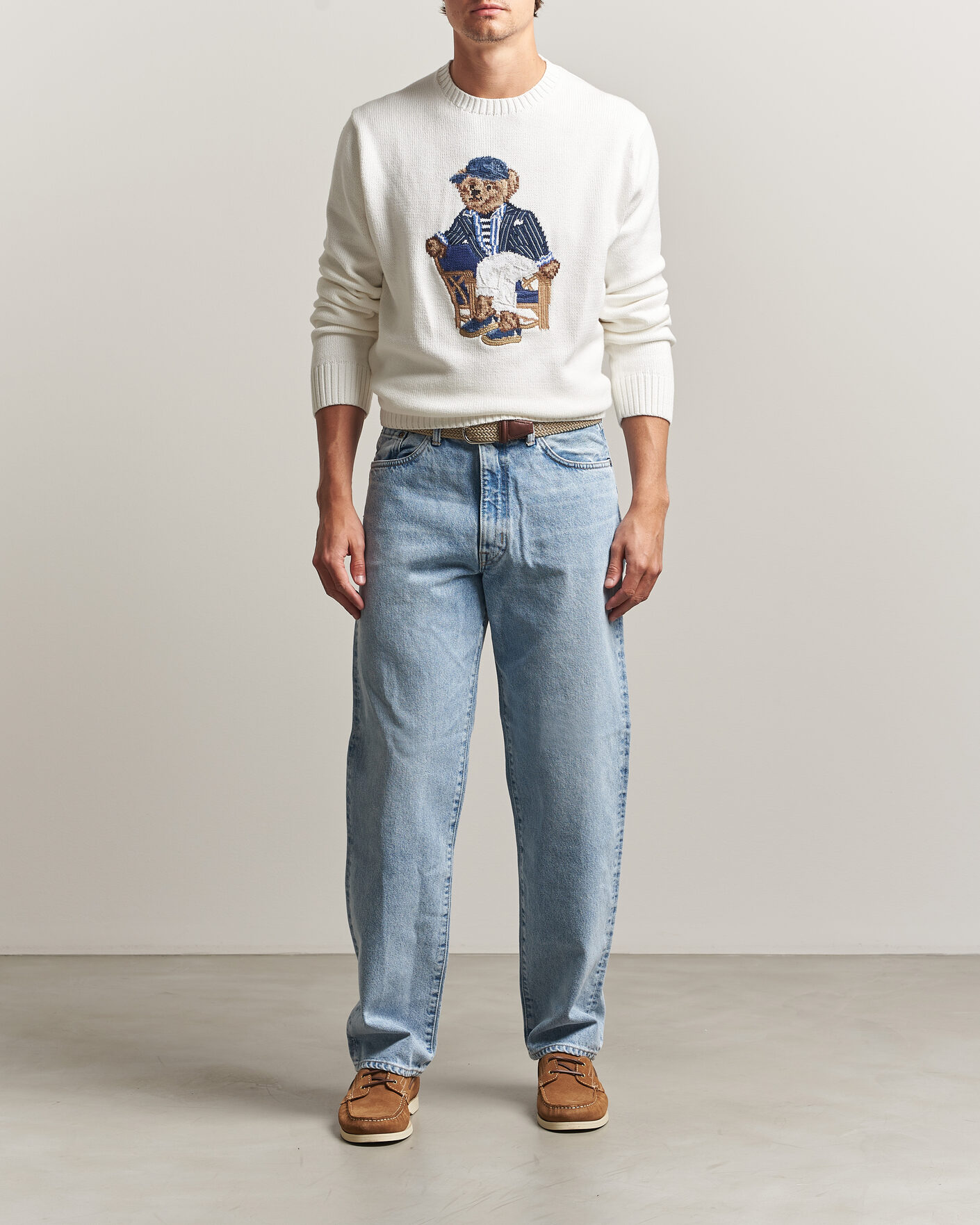 Hombres | Jerséis y prendas de punto | Polo Ralph Lauren | Newport Bear Cotton/Linen Sweater Deckwash White