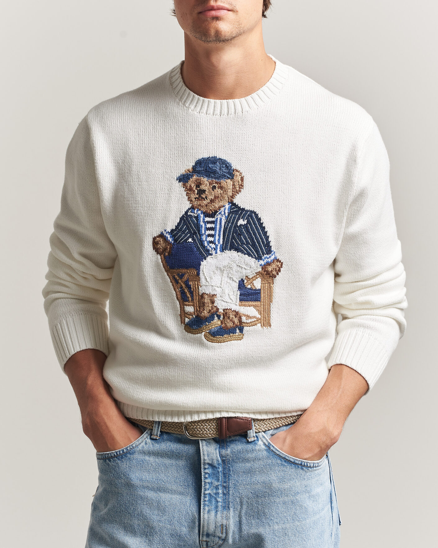 Hombres | Jerséis y prendas de punto | Polo Ralph Lauren | Newport Bear Cotton/Linen Sweater Deckwash White
