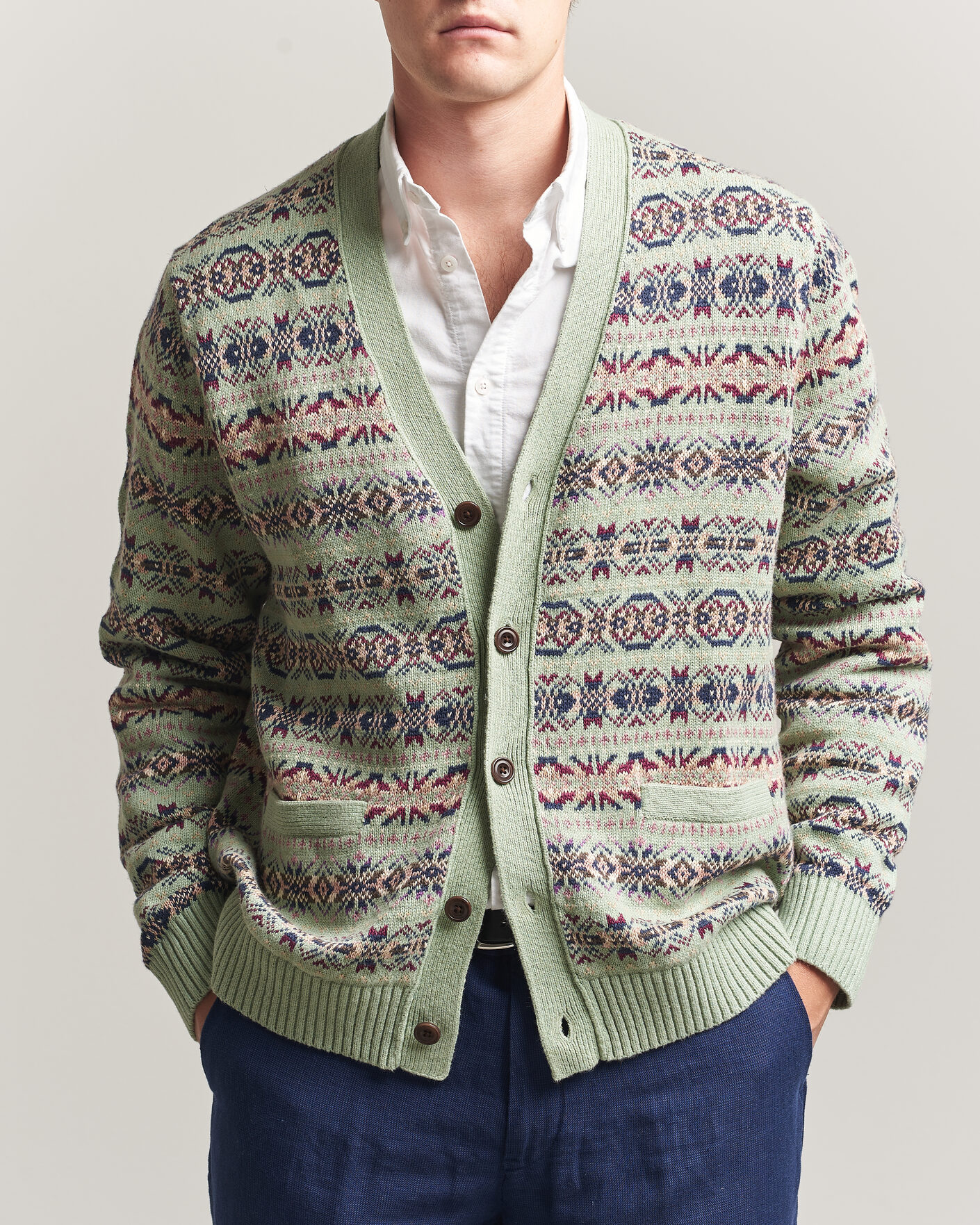 Hombres | Jerséis y prendas de punto | Polo Ralph Lauren | Cotton/Linen Fairisle Cardigan Green Combo
