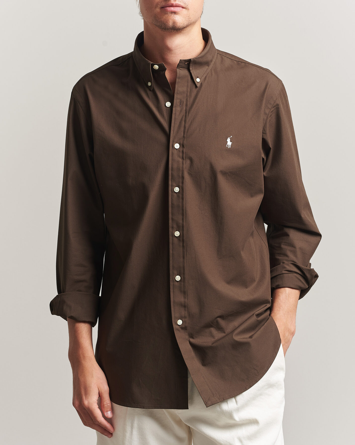 Hombres | Camisas | Polo Ralph Lauren | Custom Fit Poplin Shirt Nutmeg Brown