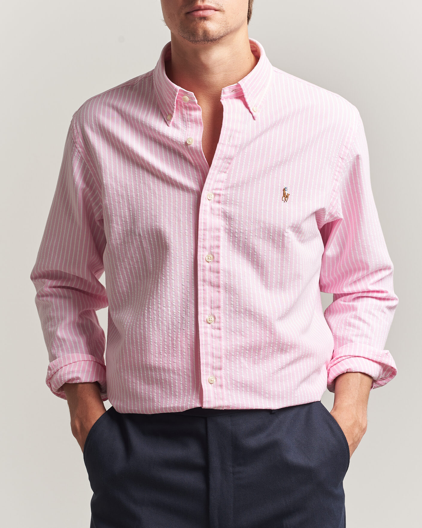 Hombres | Camisas | Polo Ralph Lauren | Custom Fit Seersucker/Oxford Stripe Shirt New Rose