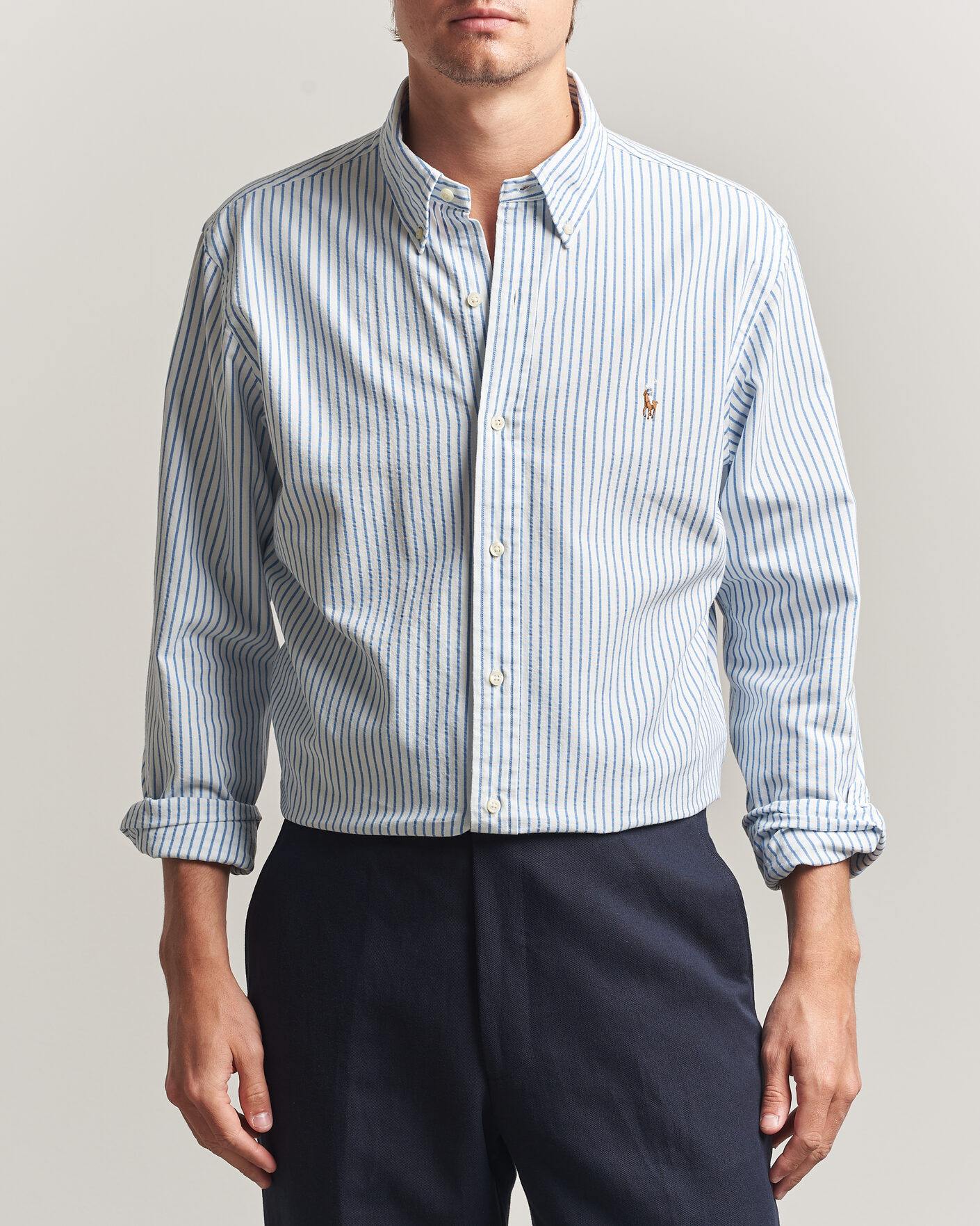 Hombres | Camisas | Polo Ralph Lauren | Custom Fit Seersucker/Oxford Stripe Shirt White/Blue