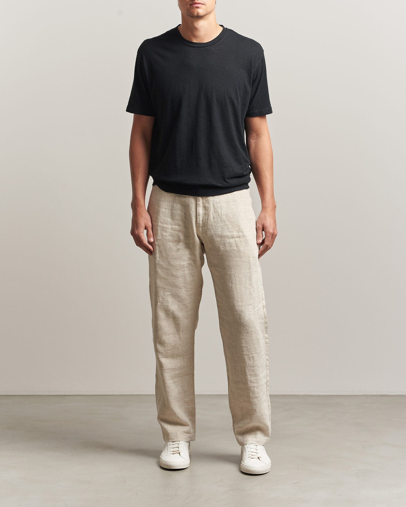 Hombres | Camisetas | Sunspel | Pima Cotton/Linen T-Shirt Black