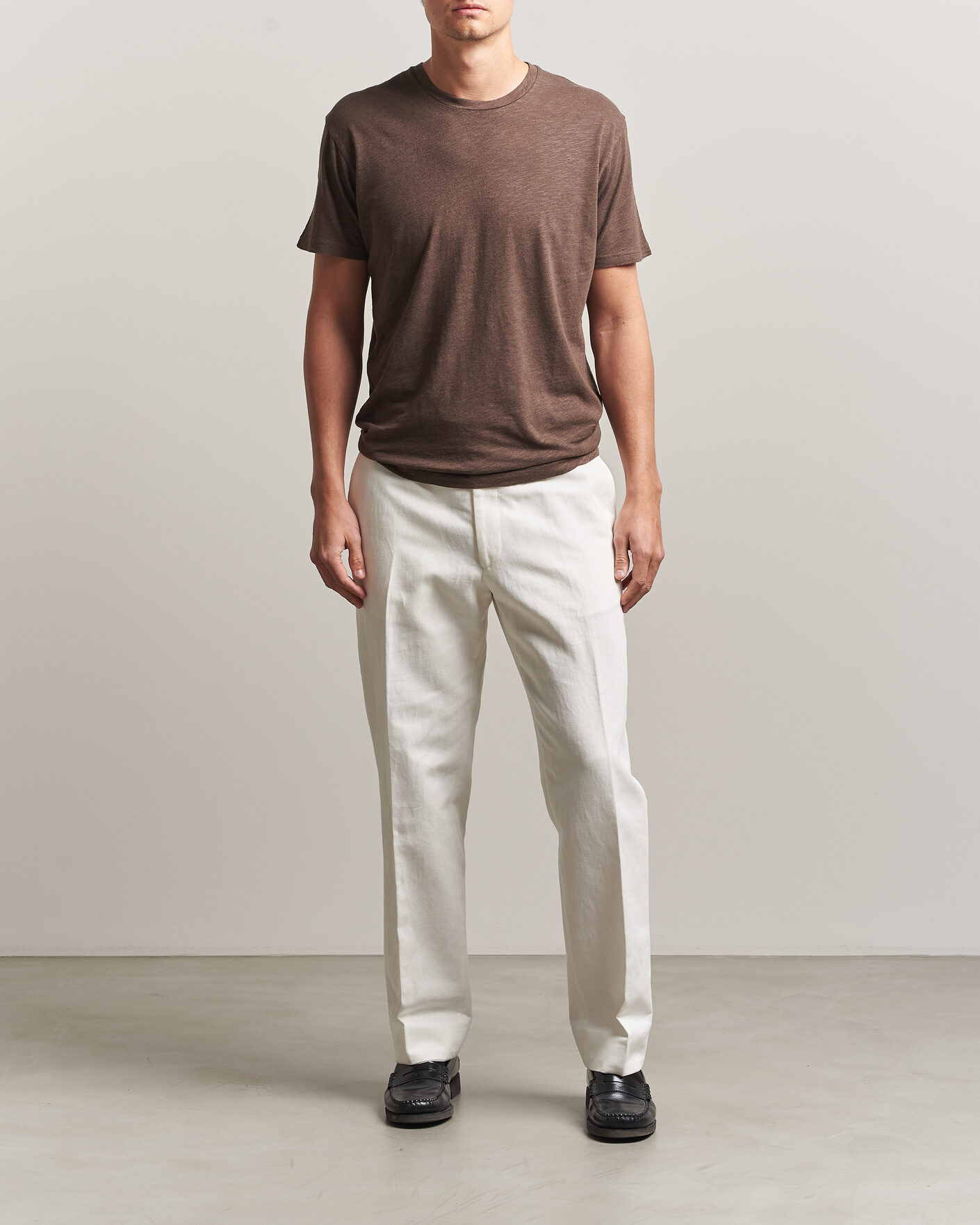 Hombres | Camisetas | Sunspel | Pima Cotton/Linen T-Shirt Dark Walnut