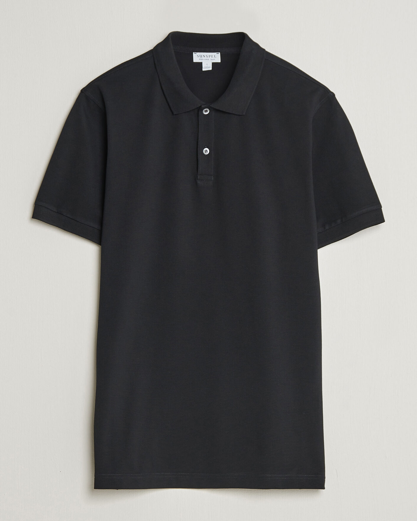 Hombres | Polos | Sunspel | Short Sleeve Pique Polo Black