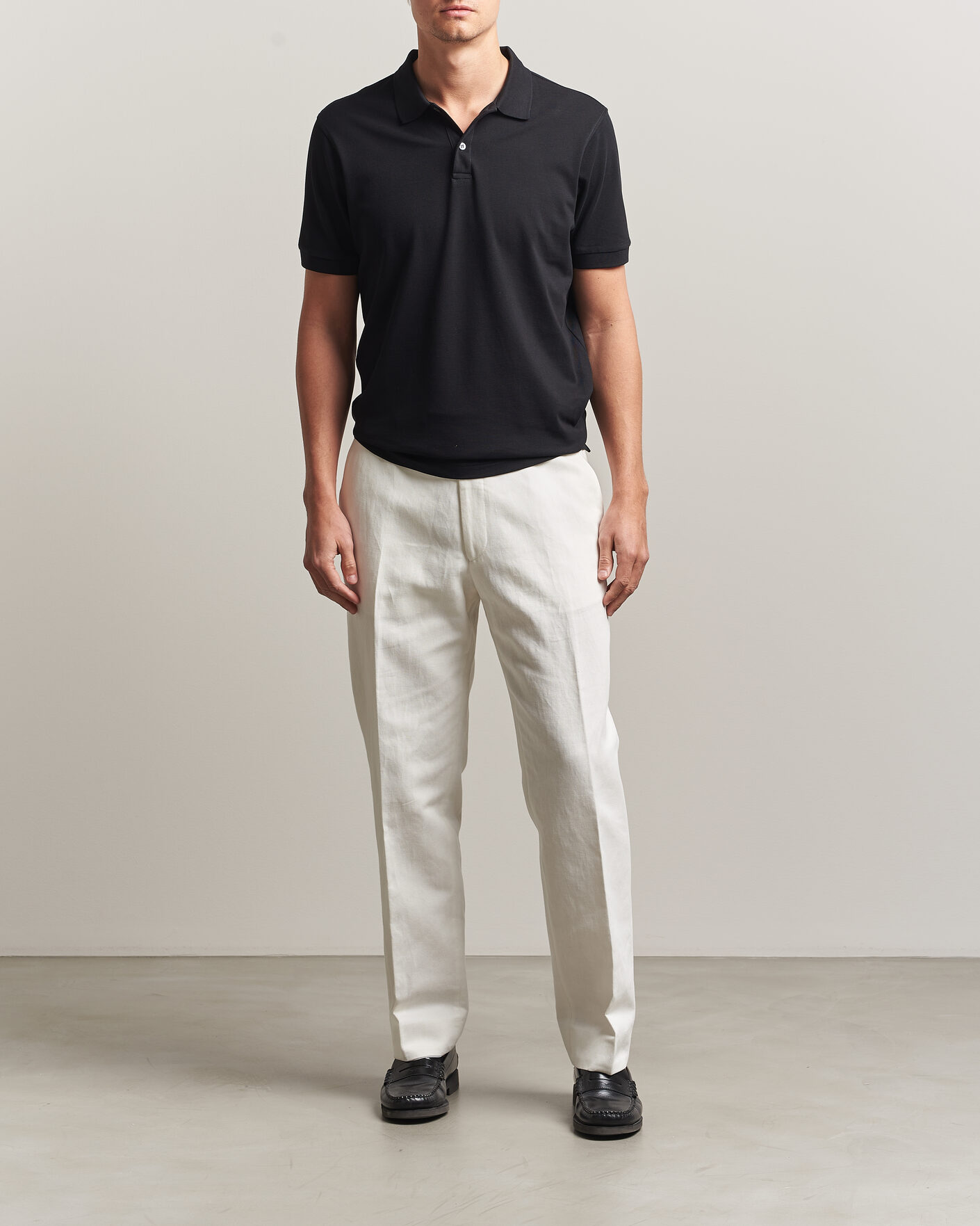 Hombres | Polos | Sunspel | Short Sleeve Pique Polo Black