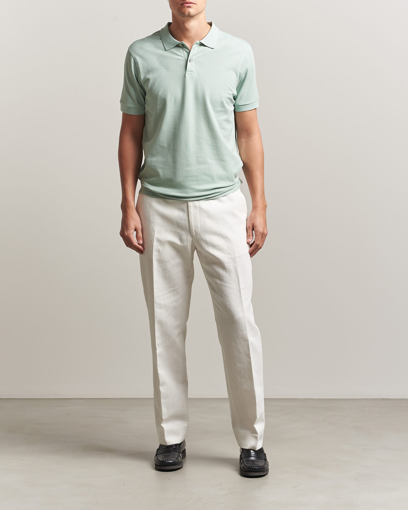 Hombres | Polos | Sunspel | Short Sleeve Pique Polo Laurel Green
