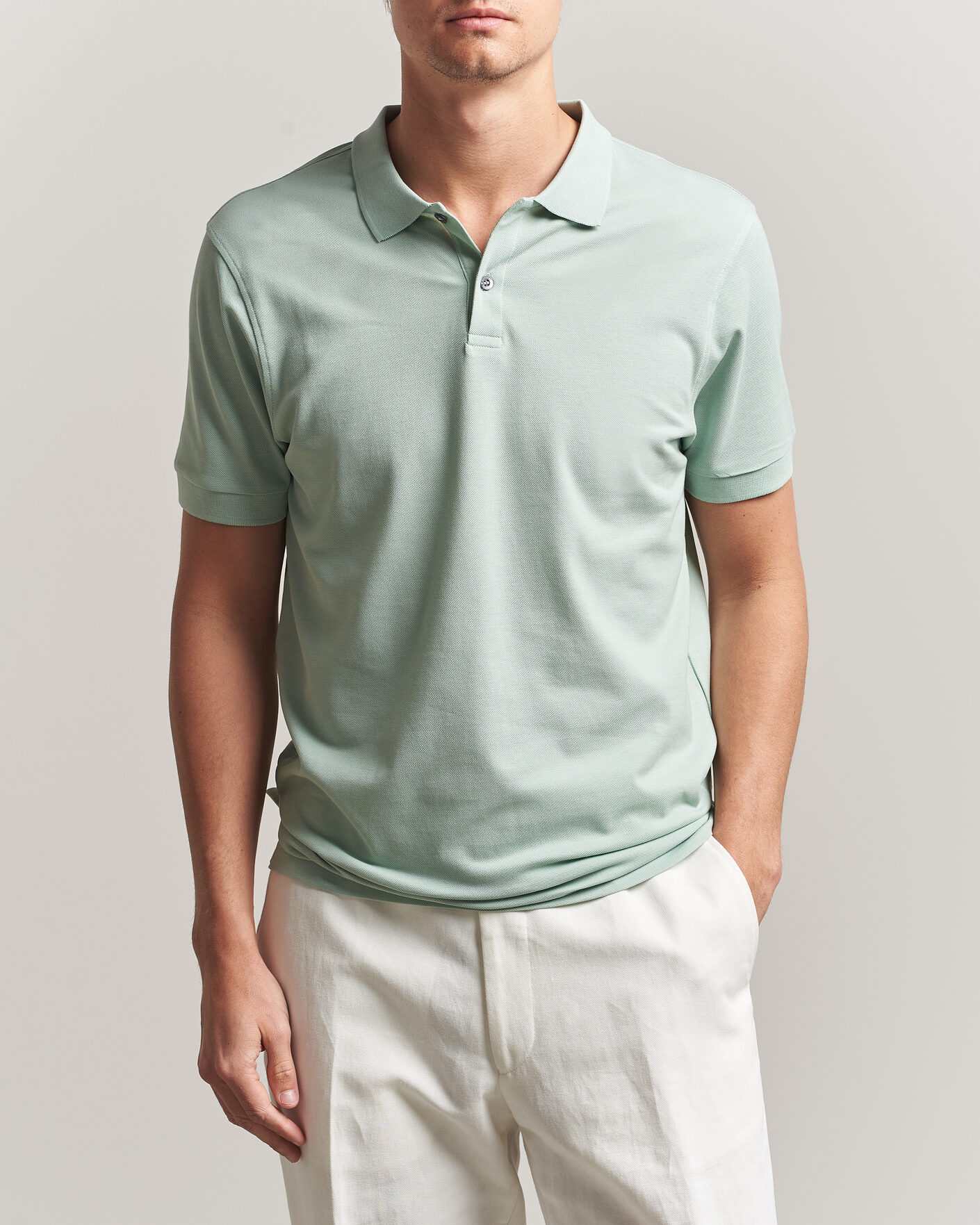 Hombres | Polos | Sunspel | Short Sleeve Pique Polo Laurel Green