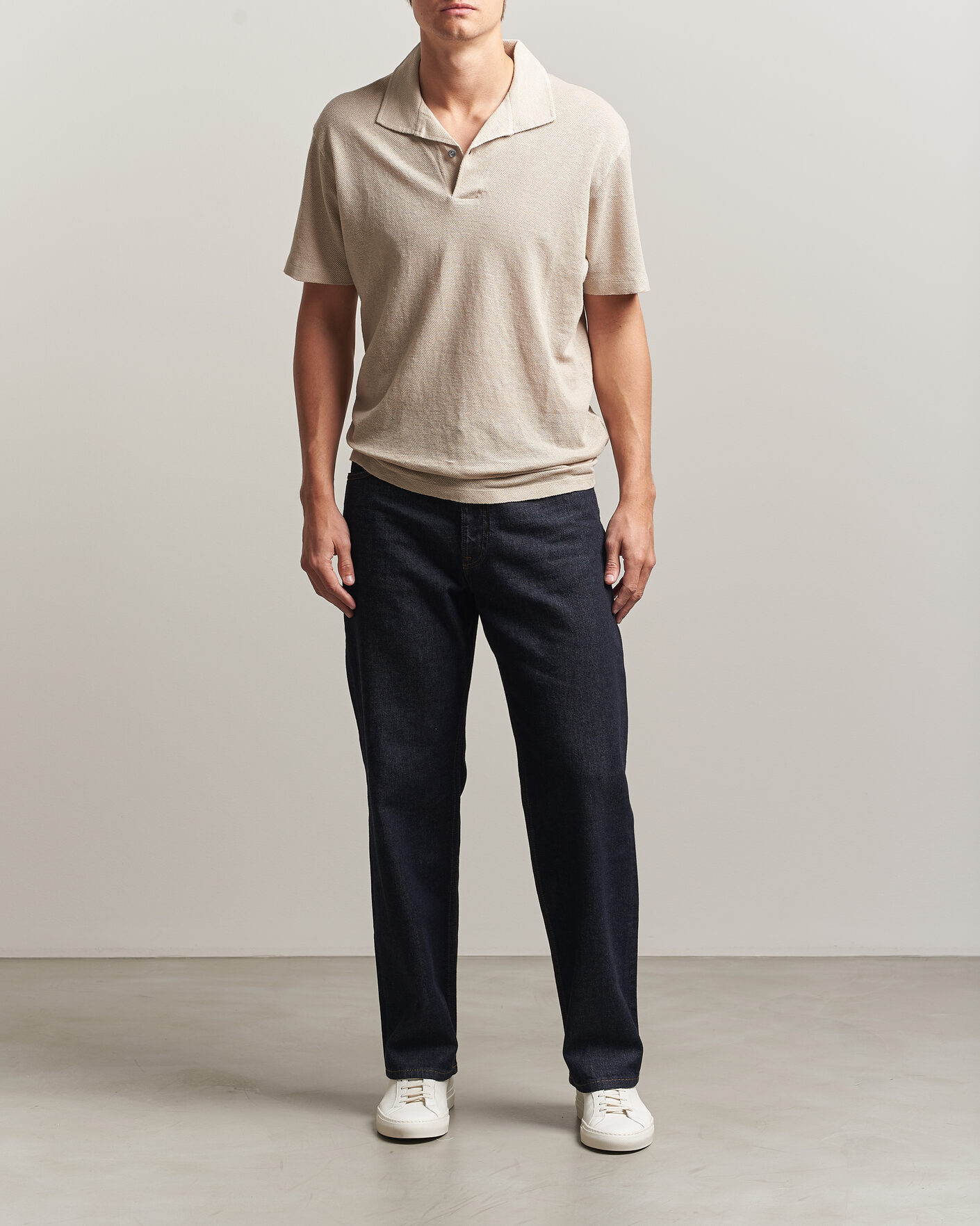 Hombres | Polos | Sunspel | Linen Pique Polo Hazelwood