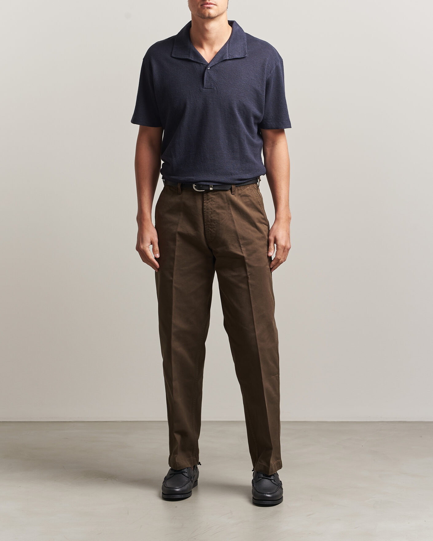 Hombres | Polos | Sunspel | Cotton/Linen Pique Polo Navy