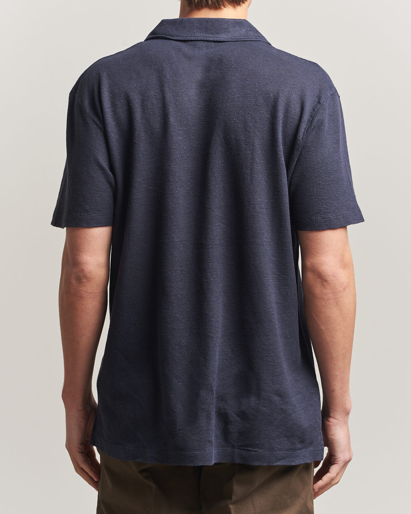 Hombres | Polos | Sunspel | Cotton/Linen Pique Polo Navy