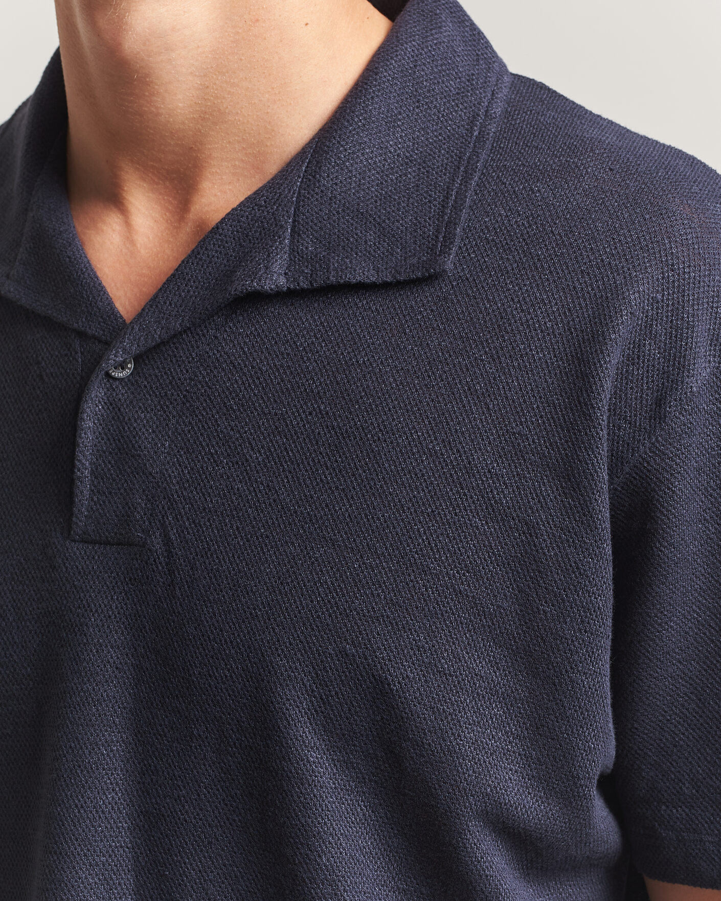 Hombres | Polos | Sunspel | Cotton/Linen Pique Polo Navy