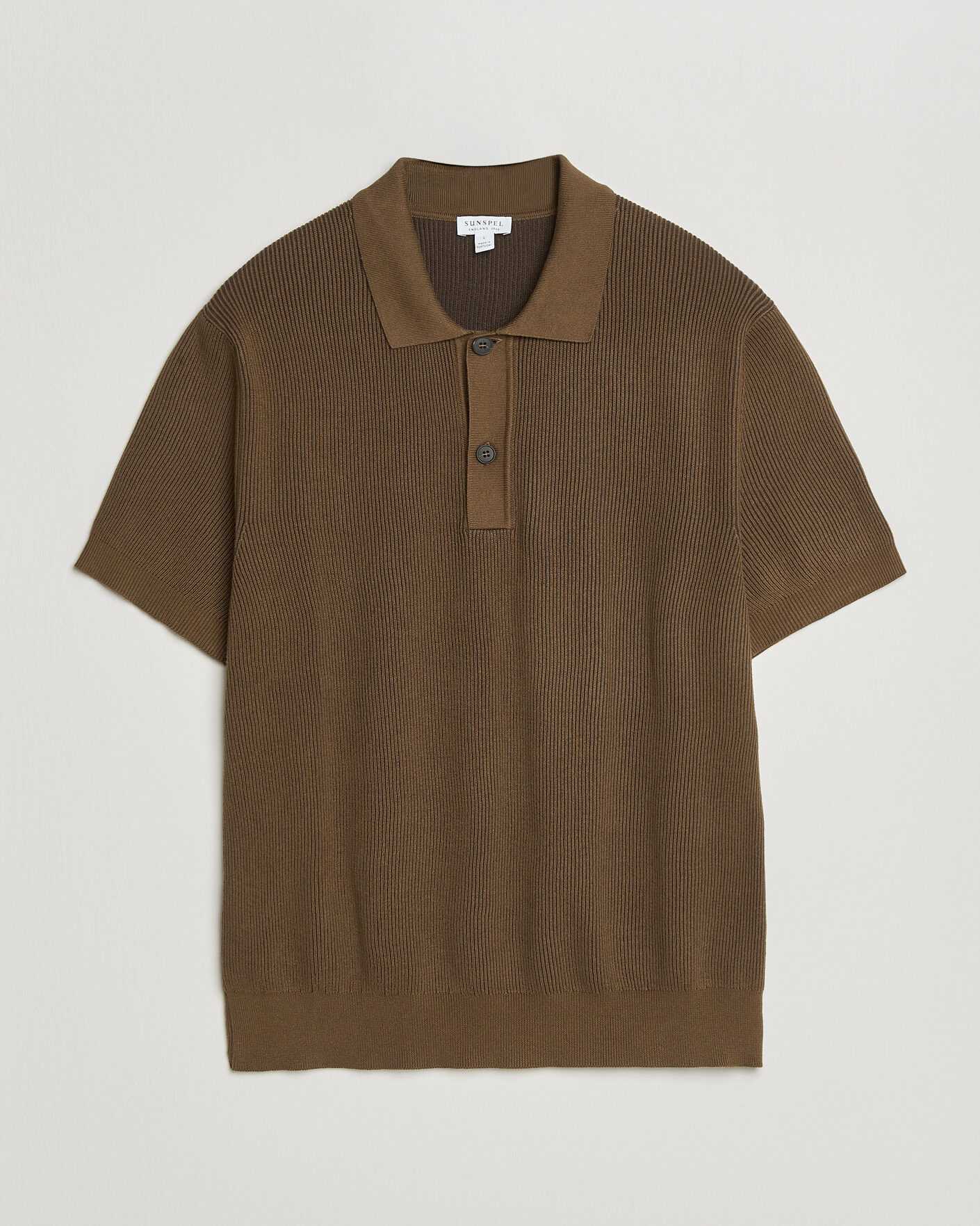 Hombres | Polos | Sunspel | Knitted Cotton Rib Polo Bronze
