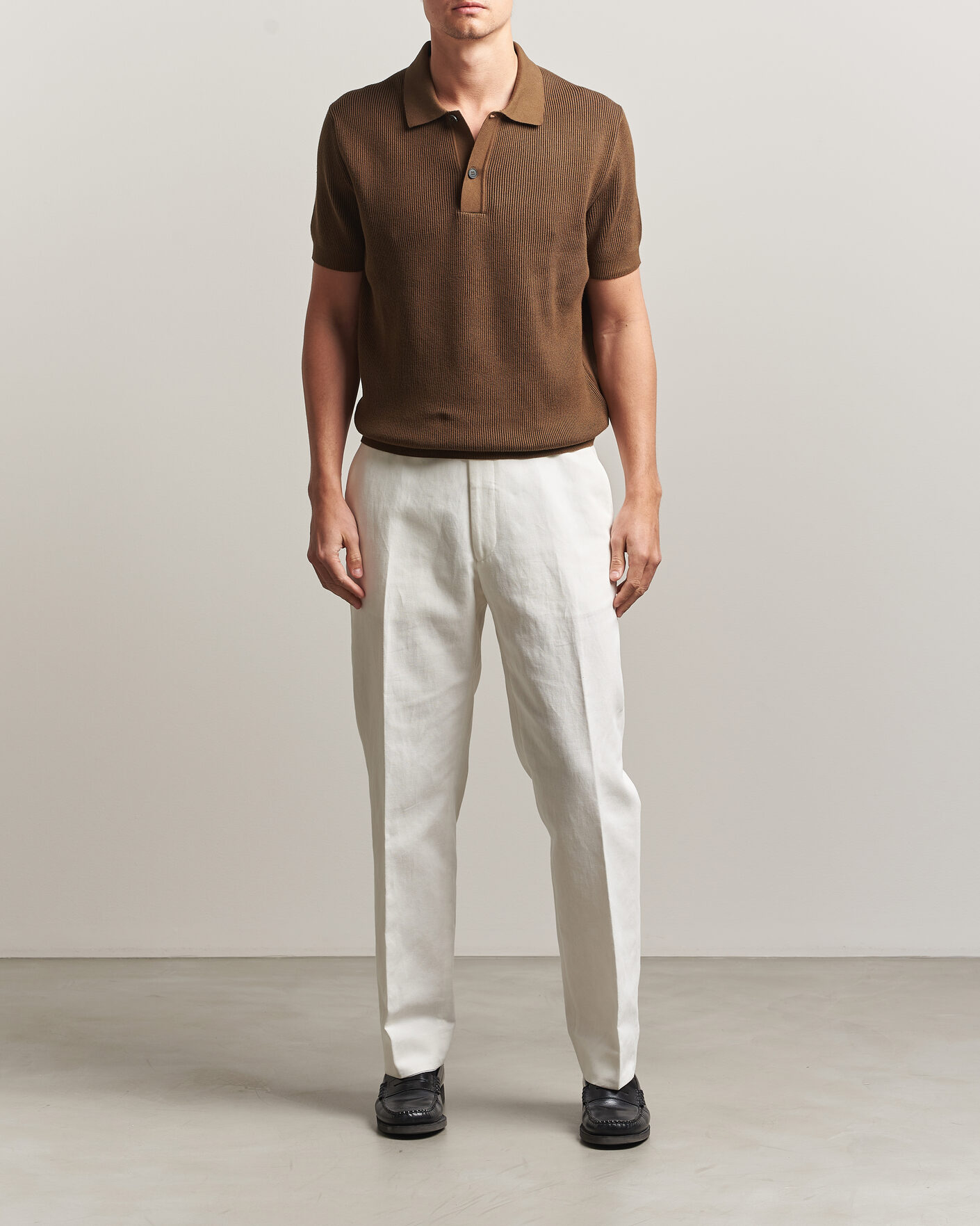 Hombres | Polos | Sunspel | Knitted Cotton Rib Polo Bronze