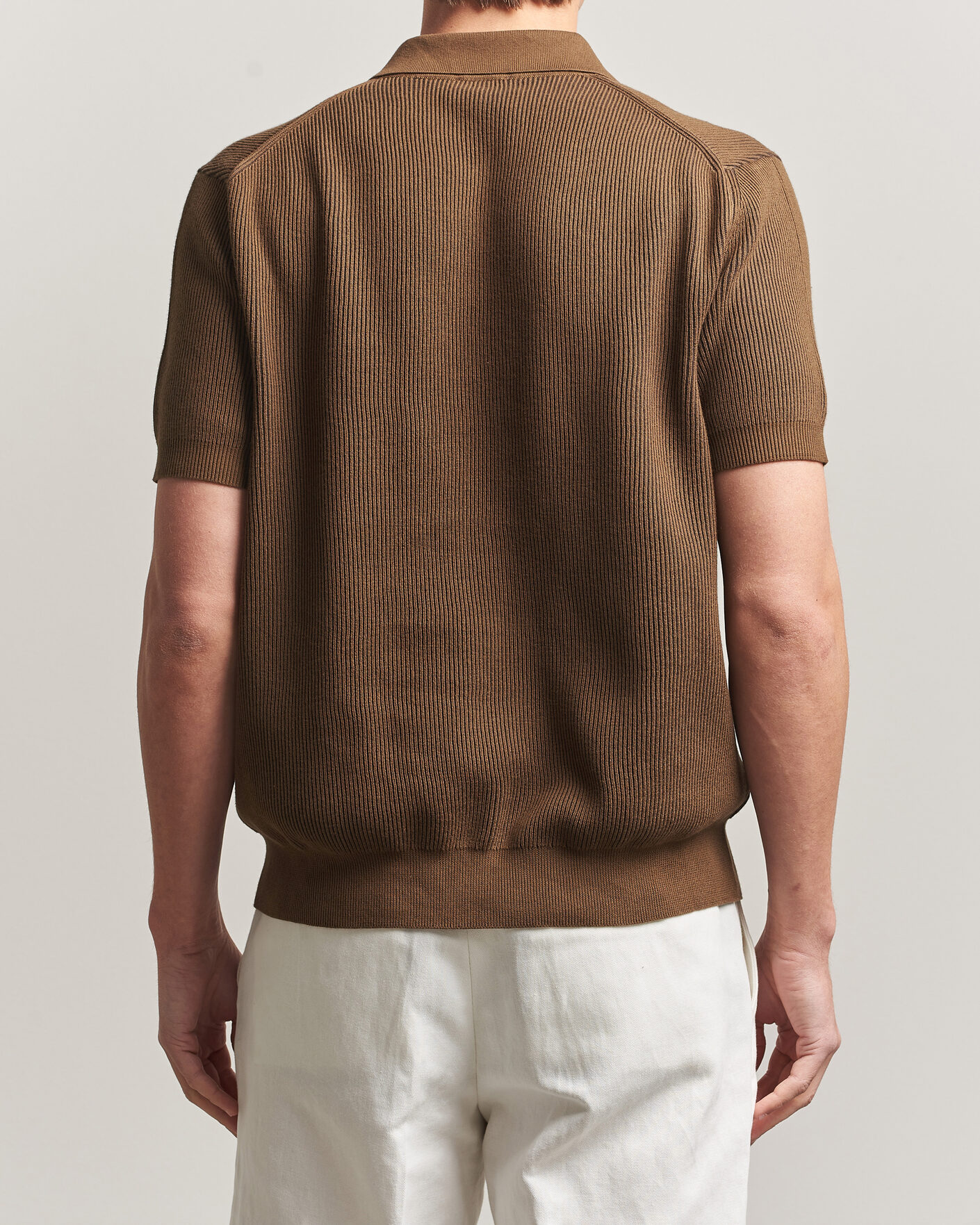 Hombres | Polos | Sunspel | Knitted Cotton Rib Polo Bronze