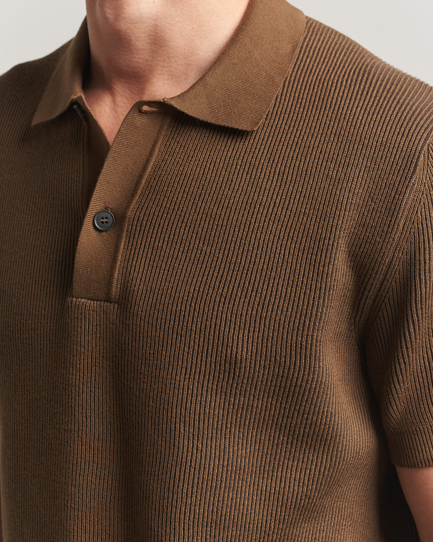 Hombres | Polos | Sunspel | Knitted Cotton Rib Polo Bronze