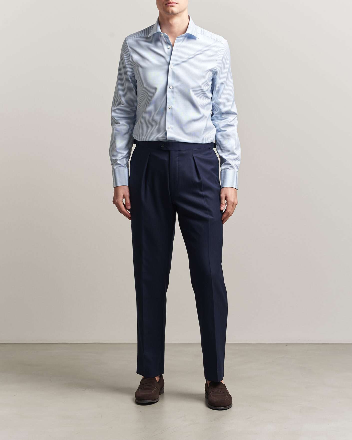 Hombres | Camisas | Stenströms | Slimline Stripe Cut Away Shirt Light Blue