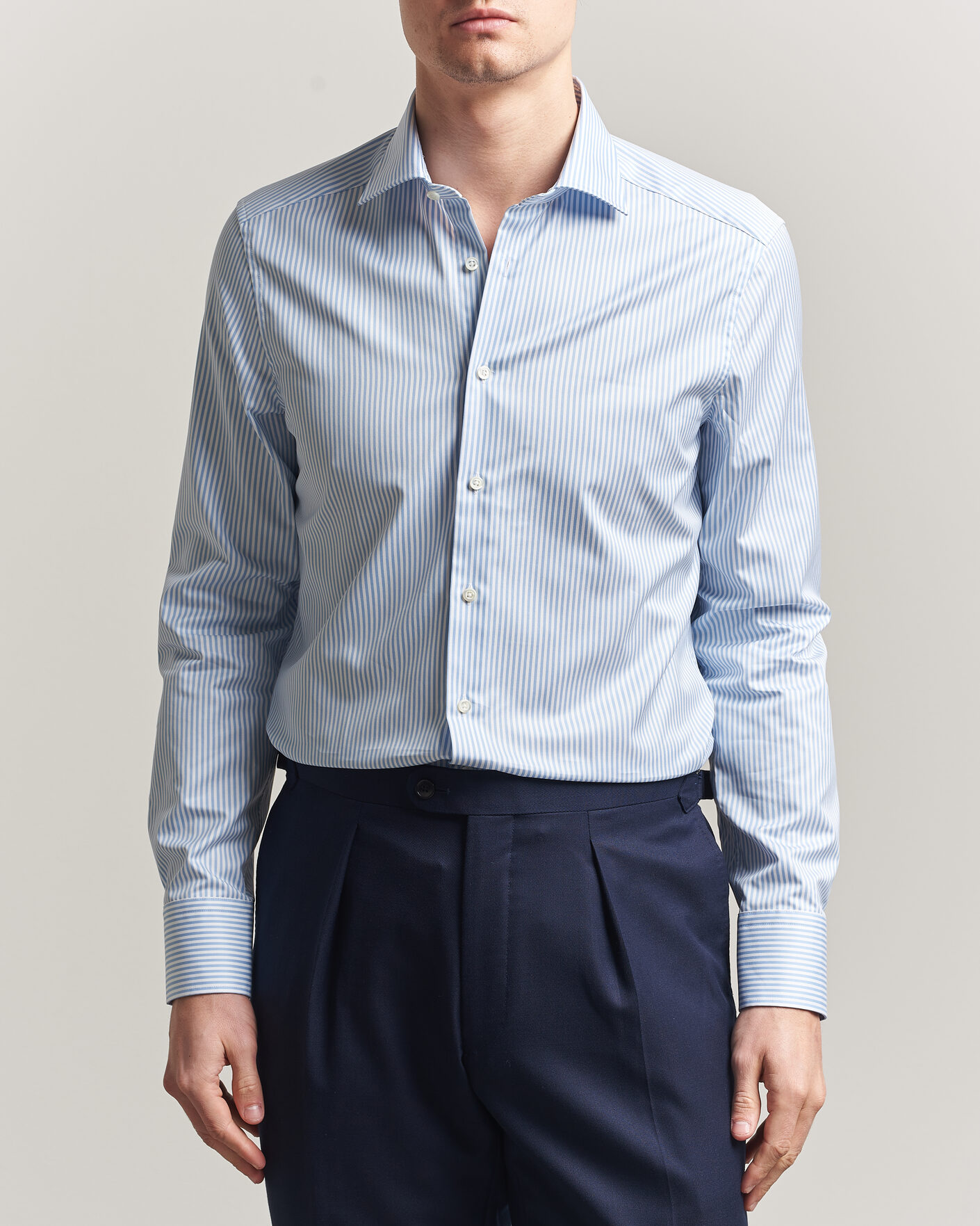 Hombres | Camisas | Stenströms | Slimline Stripe Cut Away Shirt Light Blue