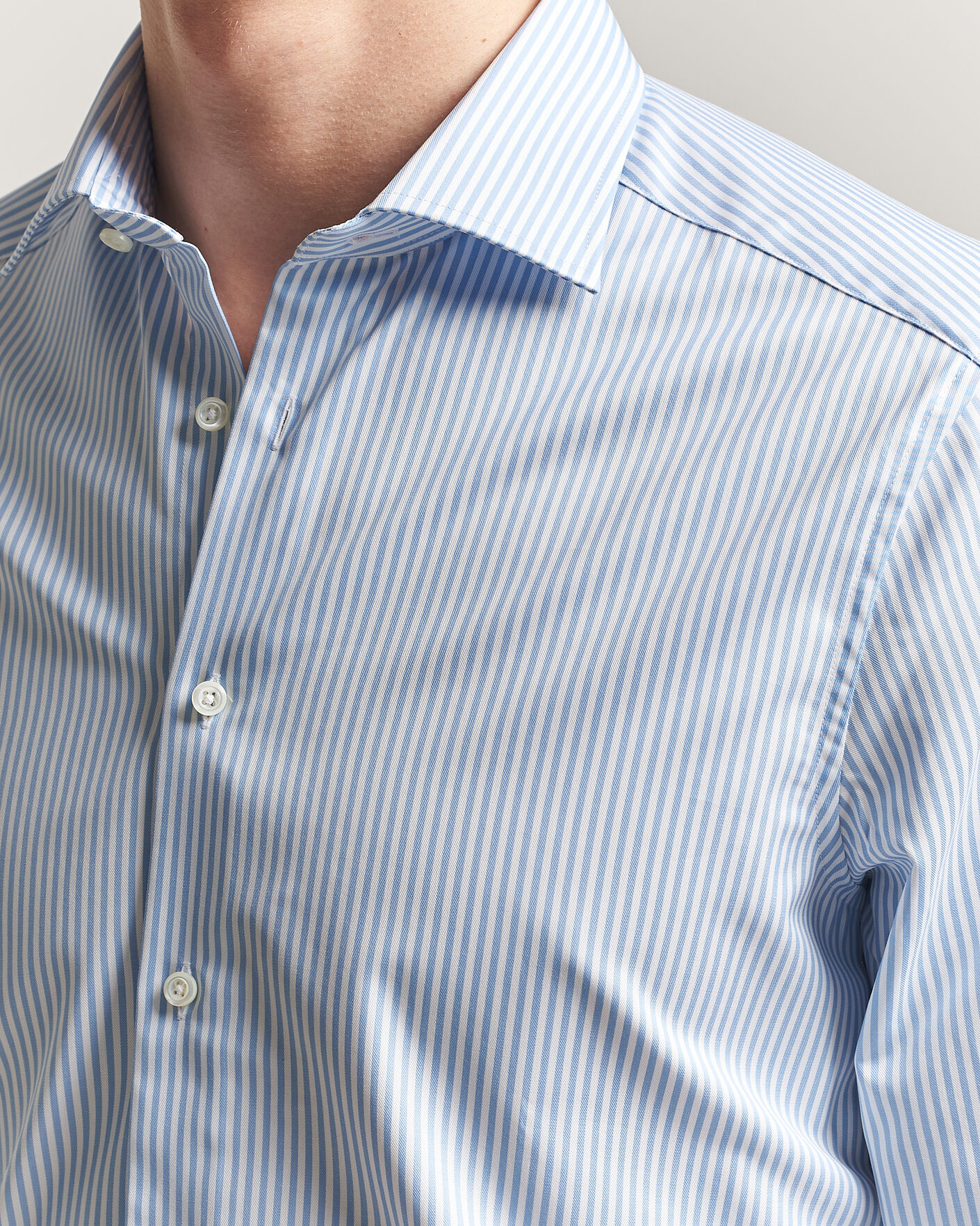 Hombres | Camisas | Stenströms | Slimline Stripe Cut Away Shirt Light Blue