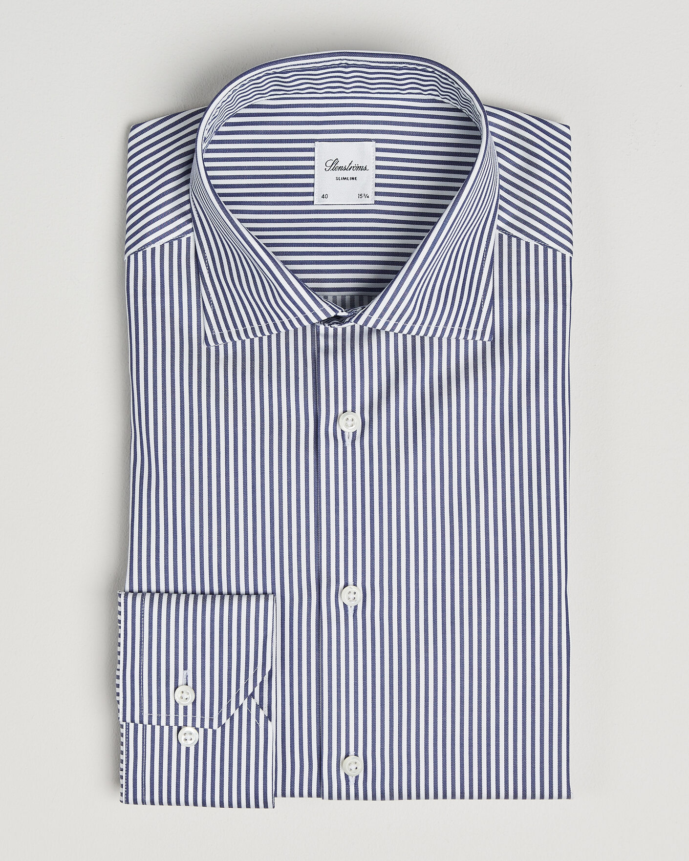 Hombres | Camisas | Stenströms | Slimline Stripe Cut Away Shirt Navy