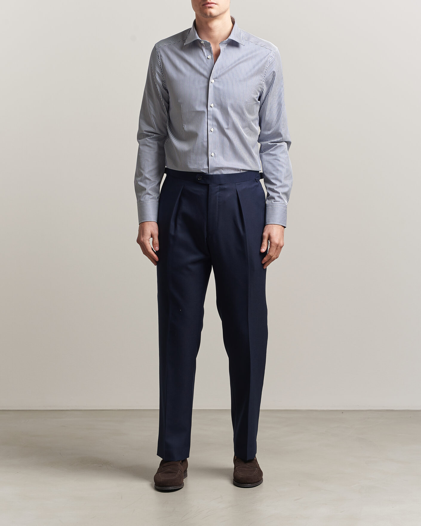 Hombres | Camisas | Stenströms | Slimline Stripe Cut Away Shirt Navy