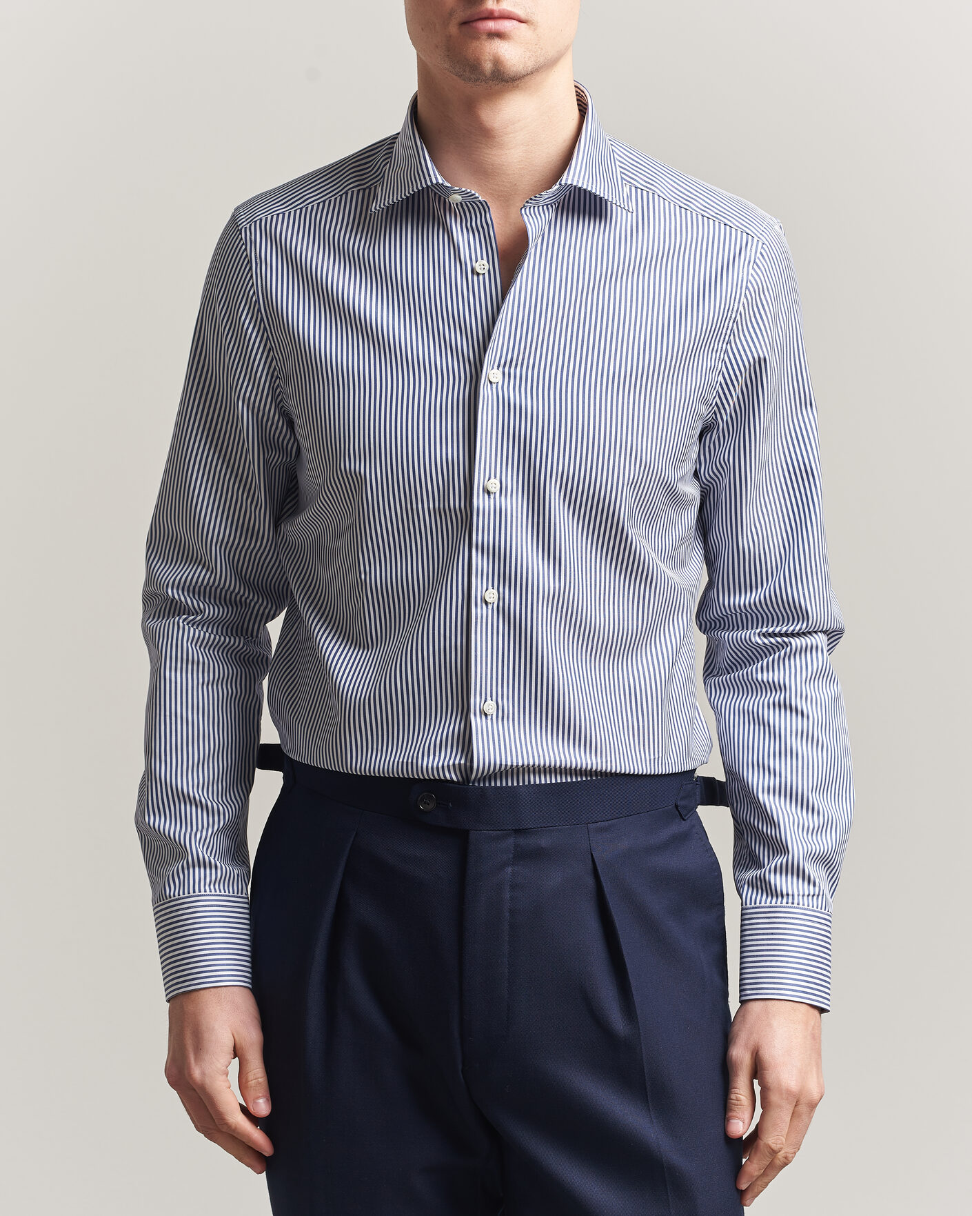Hombres | Camisas | Stenströms | Slimline Stripe Cut Away Shirt Navy