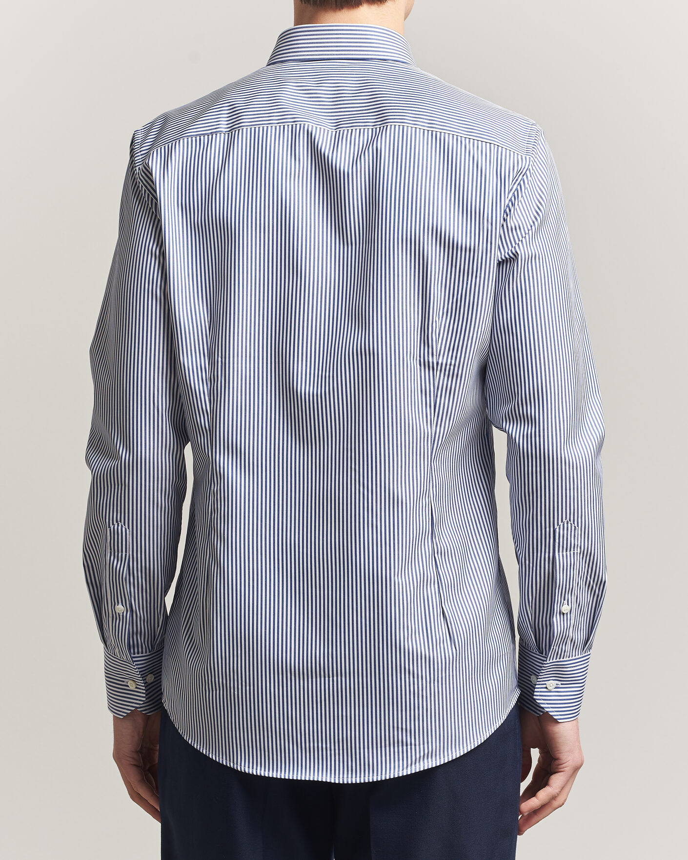 Hombres | Camisas | Stenströms | Slimline Stripe Cut Away Shirt Navy