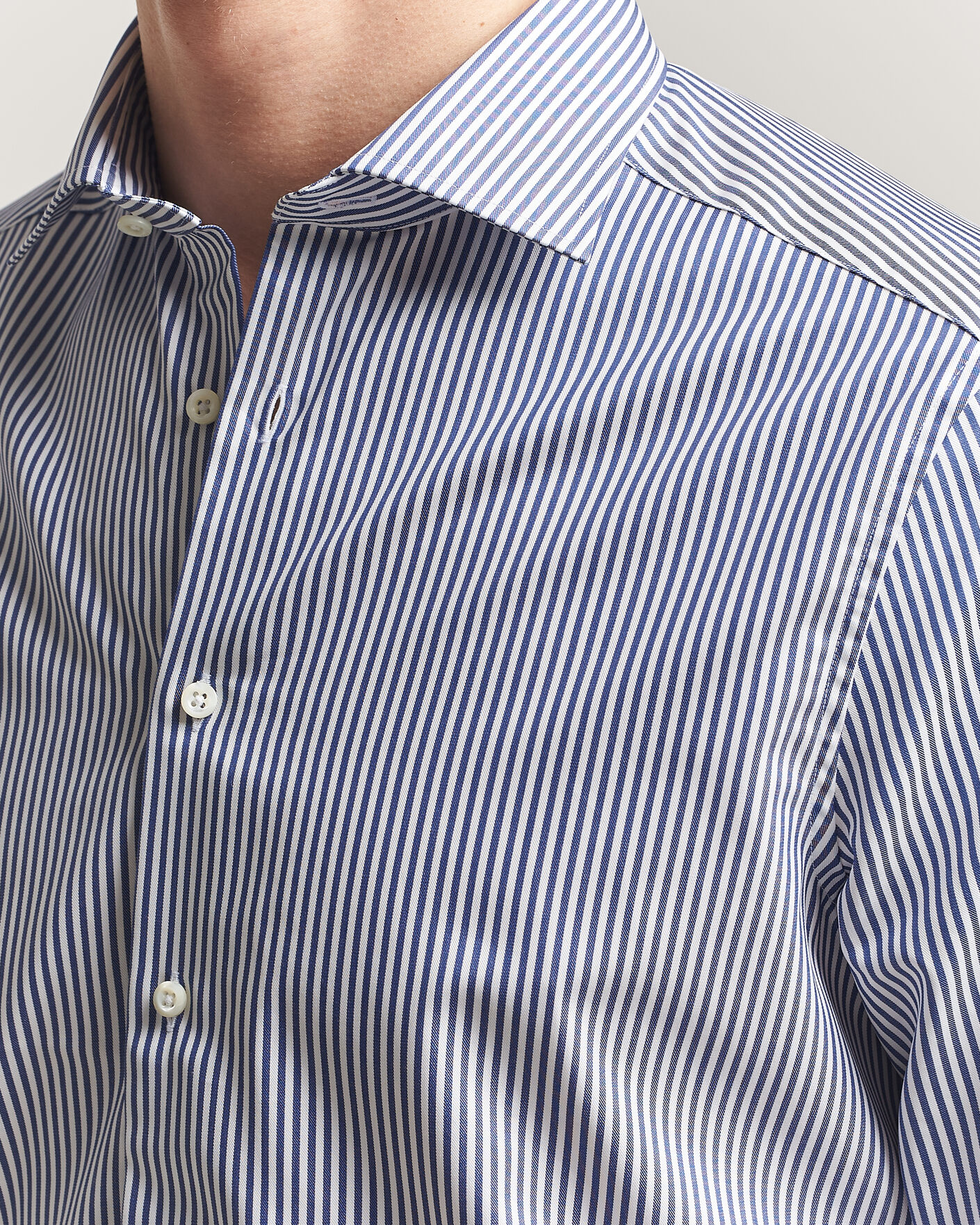 Hombres | Camisas | Stenströms | Slimline Stripe Cut Away Shirt Navy