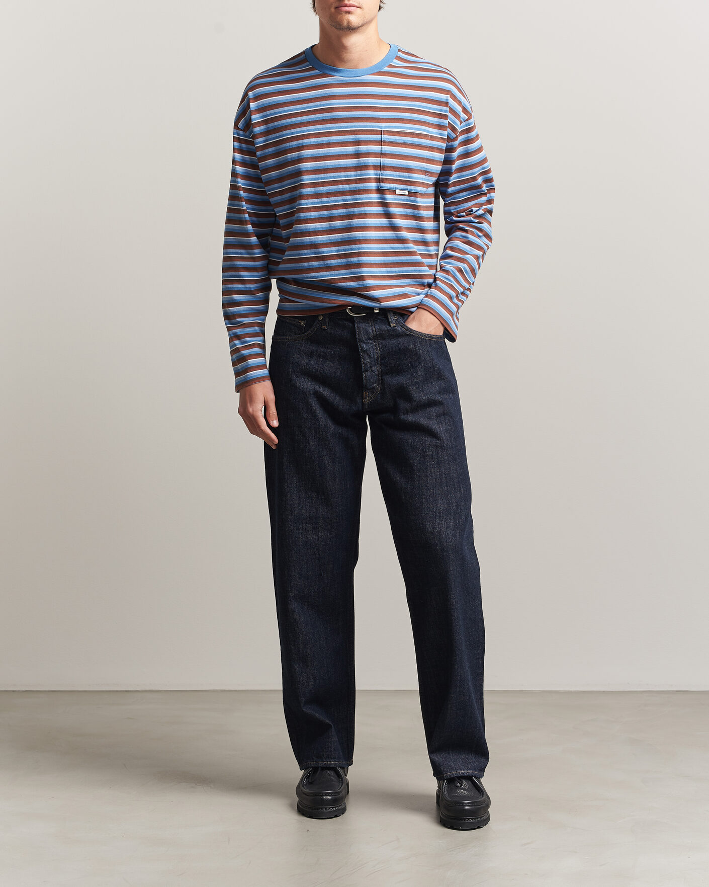 Hombres | Camisetas | Sunflower | Long Sleeve Pocket Tee Blue Stripe