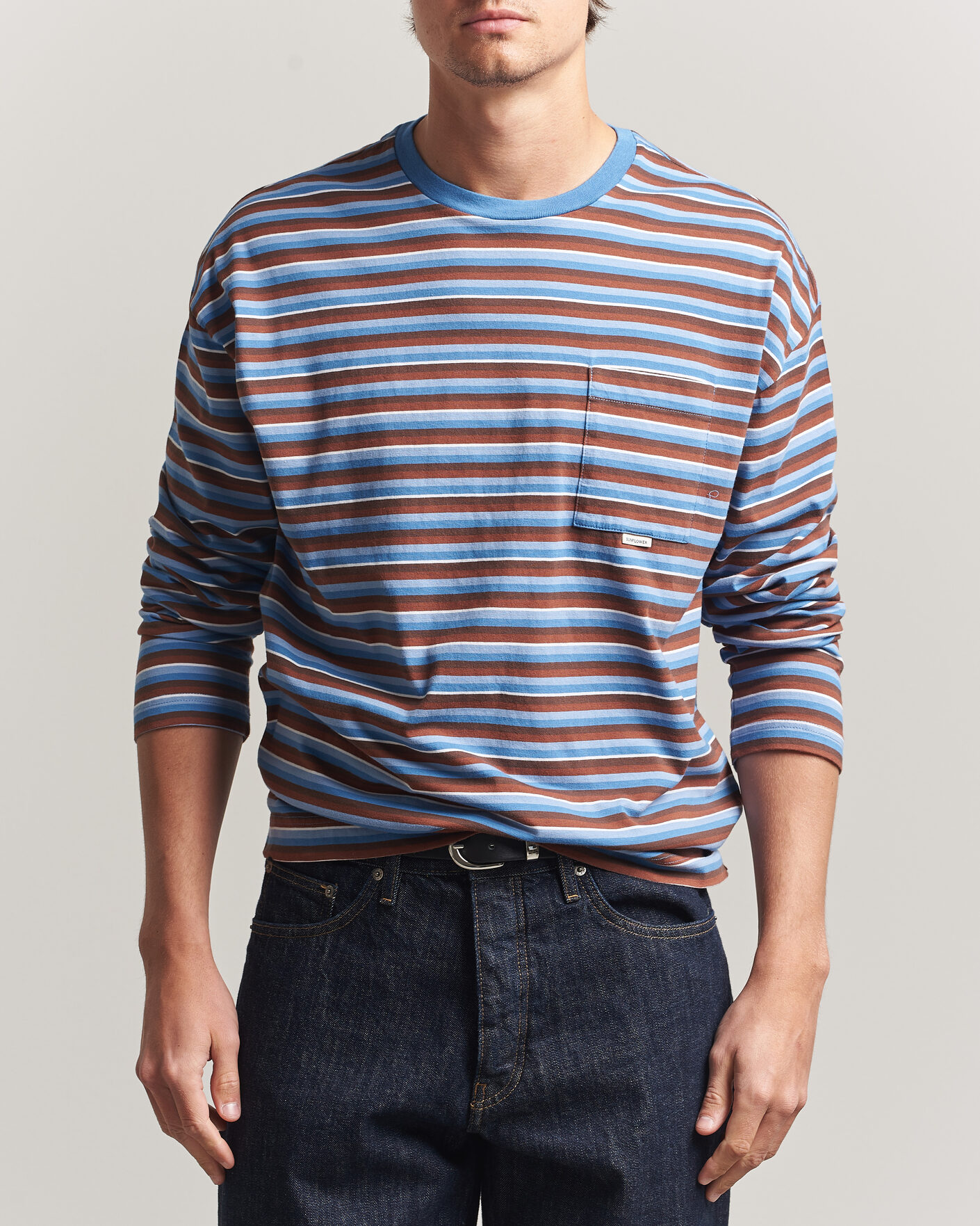 Hombres | Camisetas | Sunflower | Long Sleeve Pocket Tee Blue Stripe