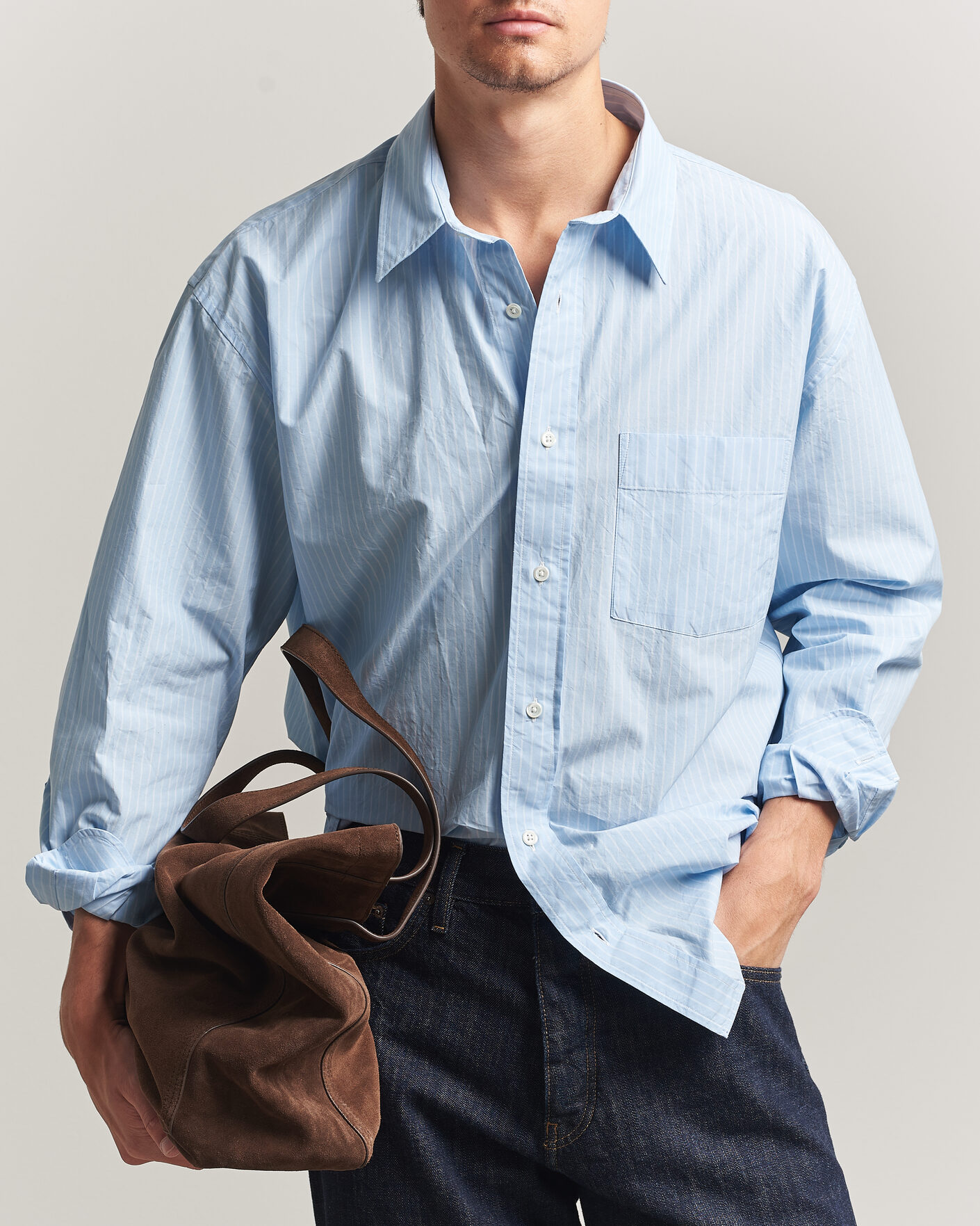 Hombres | Camisas | Sunflower | New Base Shirt Light Blue Stripe