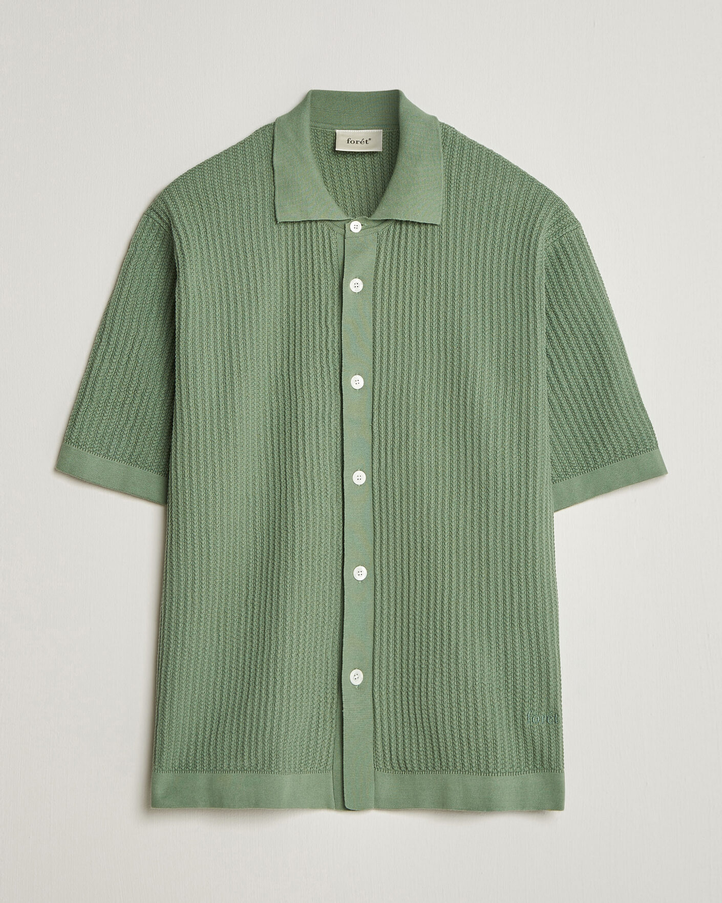 Hombres | Camisas | Forét | Barrow Short Sleeve Knitted Cotton Shirt Green Oxide