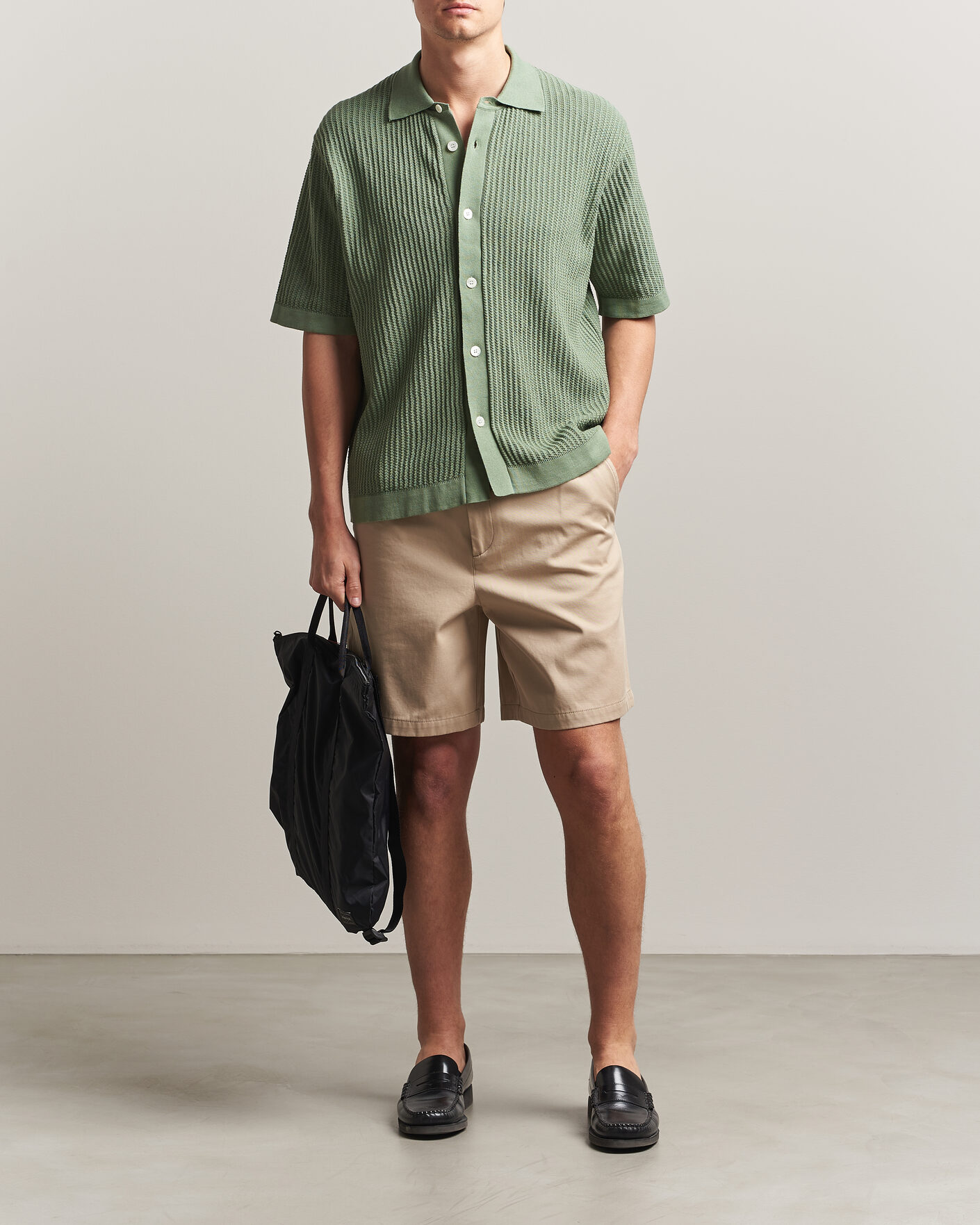 Hombres | Camisas | Forét | Barrow Short Sleeve Knitted Cotton Shirt Green Oxide