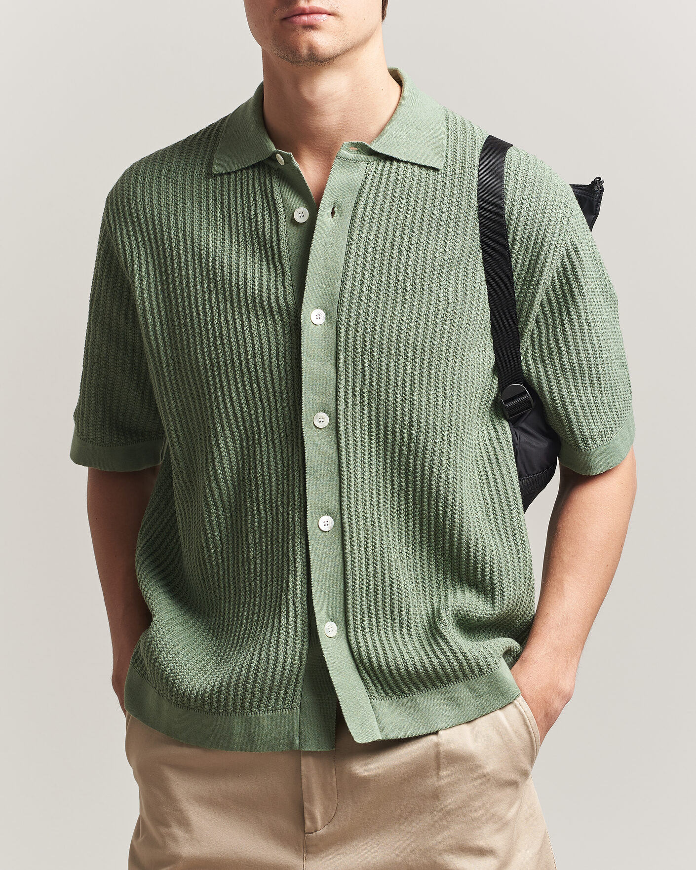 Hombres | Camisas | Forét | Barrow Short Sleeve Knitted Cotton Shirt Green Oxide