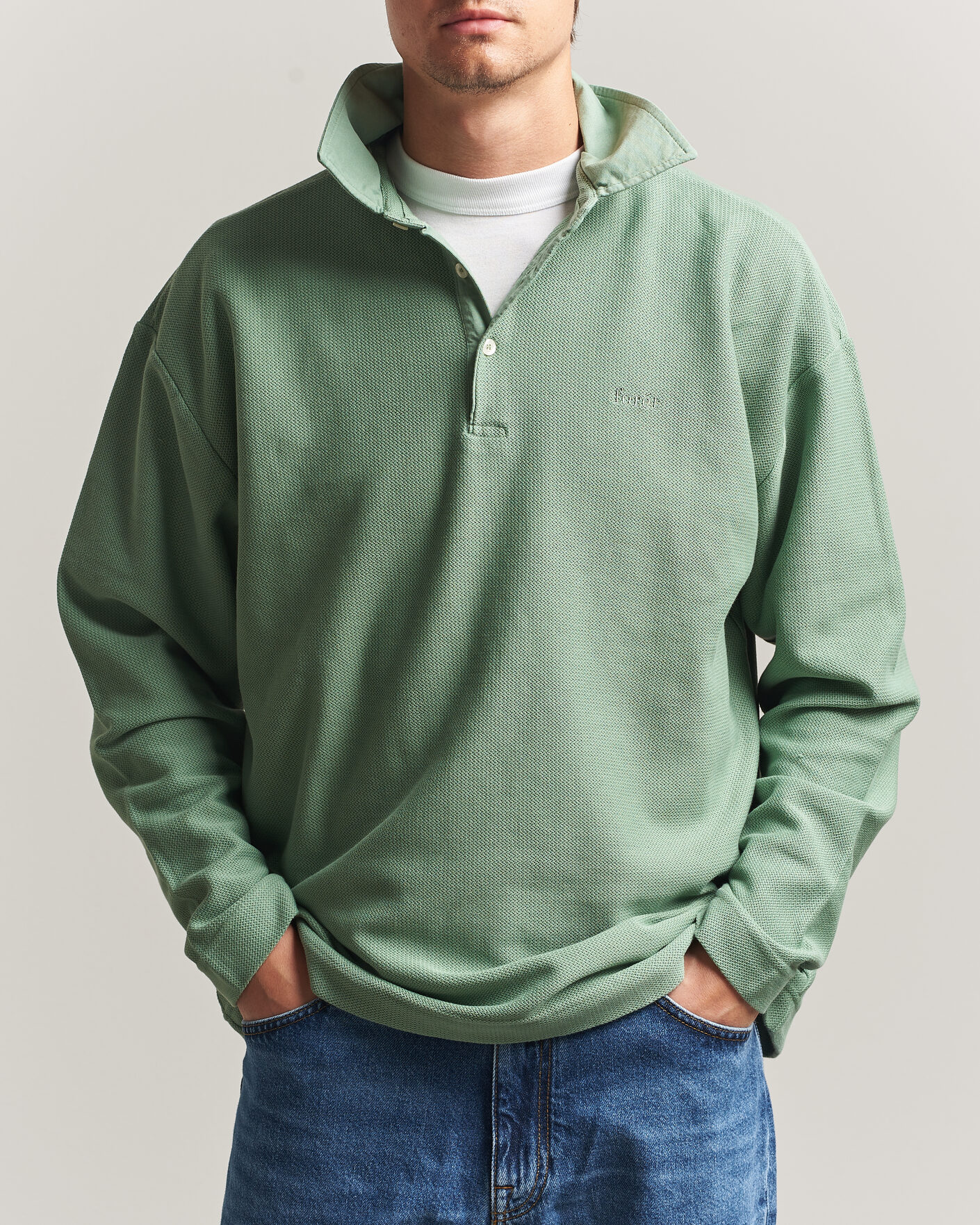 Hombres | Jerséis y prendas de punto | Forét | Herb Textured Knit Polo Green Oxide