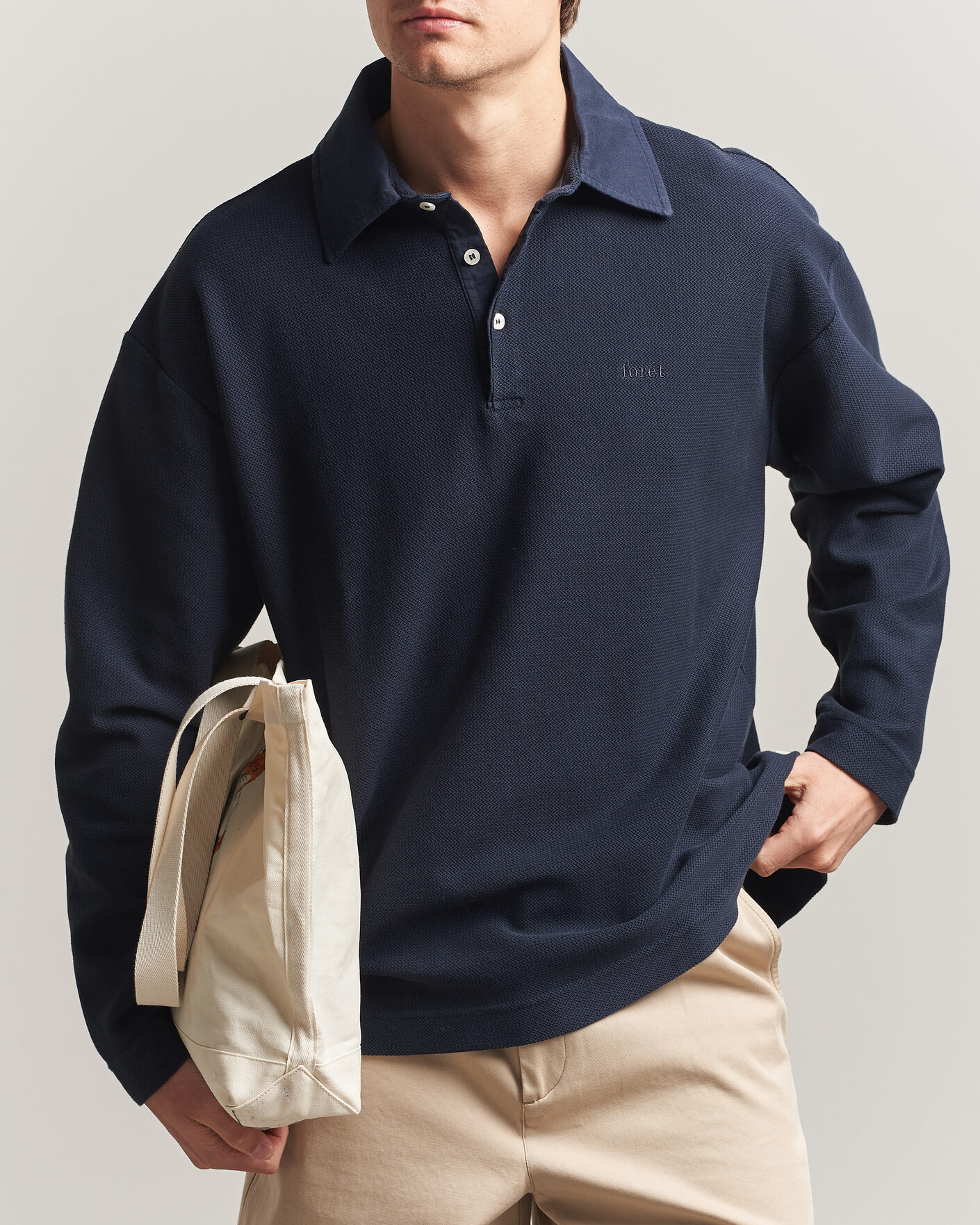 Hombres | Jerséis y prendas de punto | Forét | Herb Textured Knit Polo Navy
