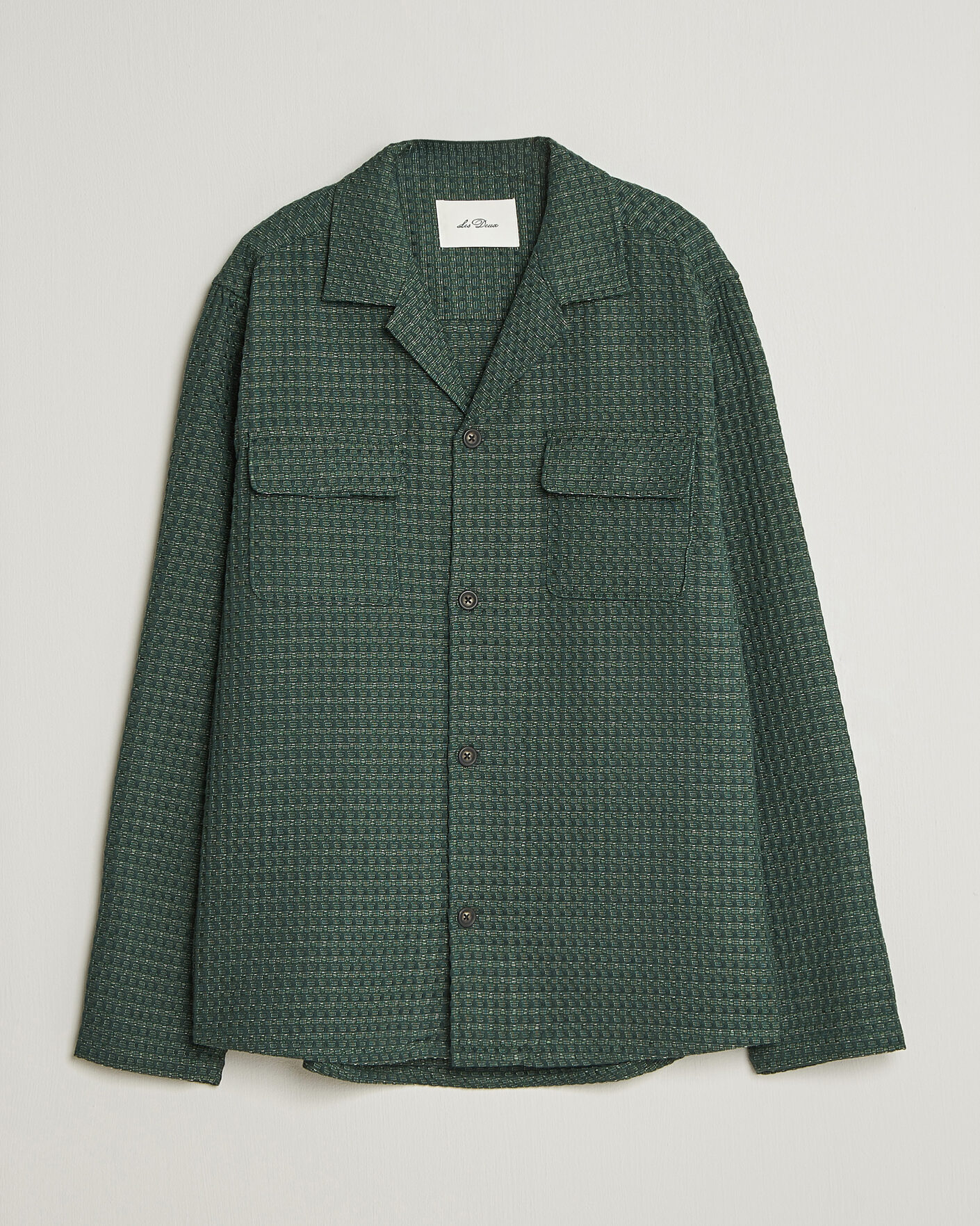 Hombres | Camisas | LES DEUX | Check Seersucker Overshirt Pine Green