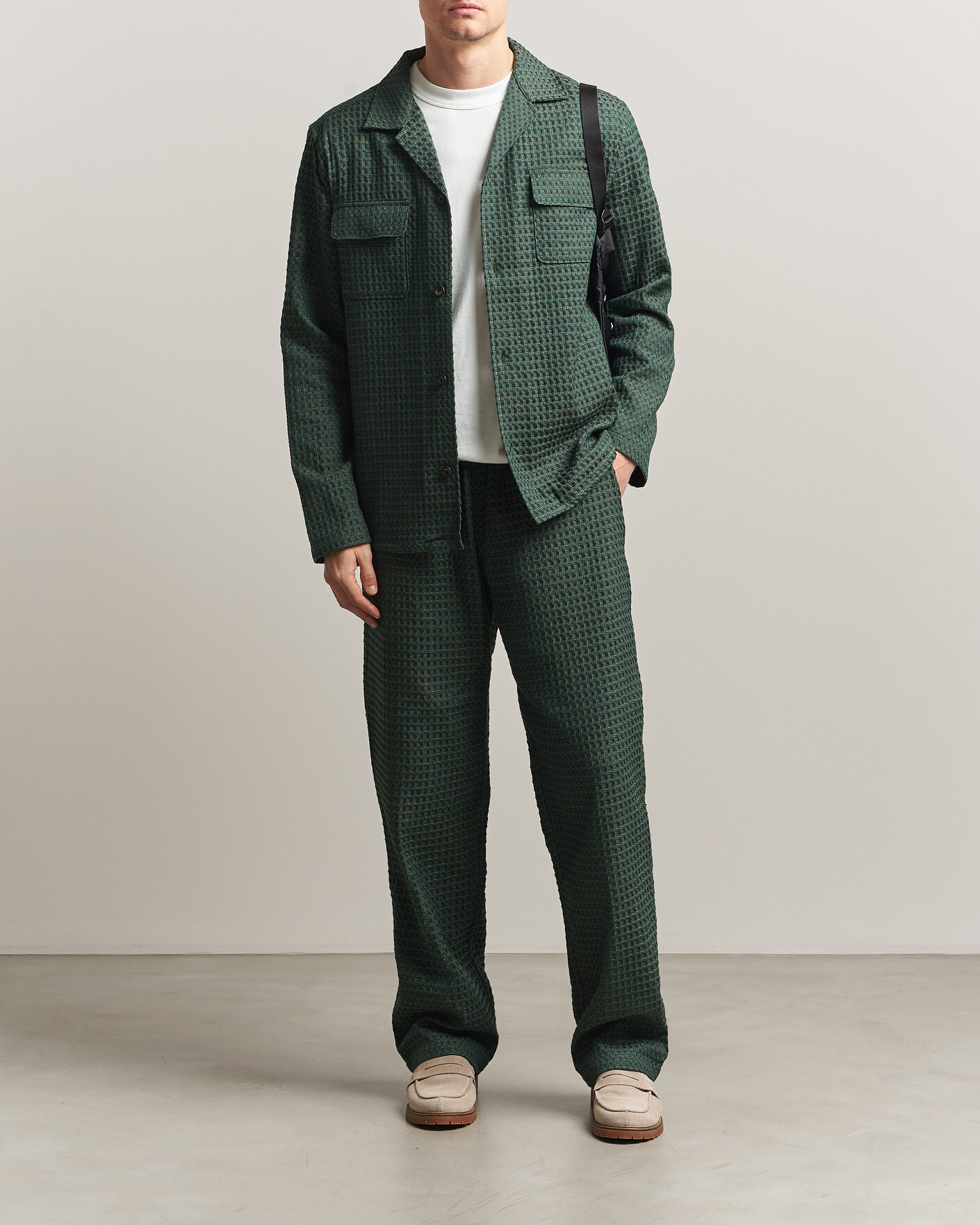 Hombres | Camisas | LES DEUX | Check Seersucker Overshirt Pine Green