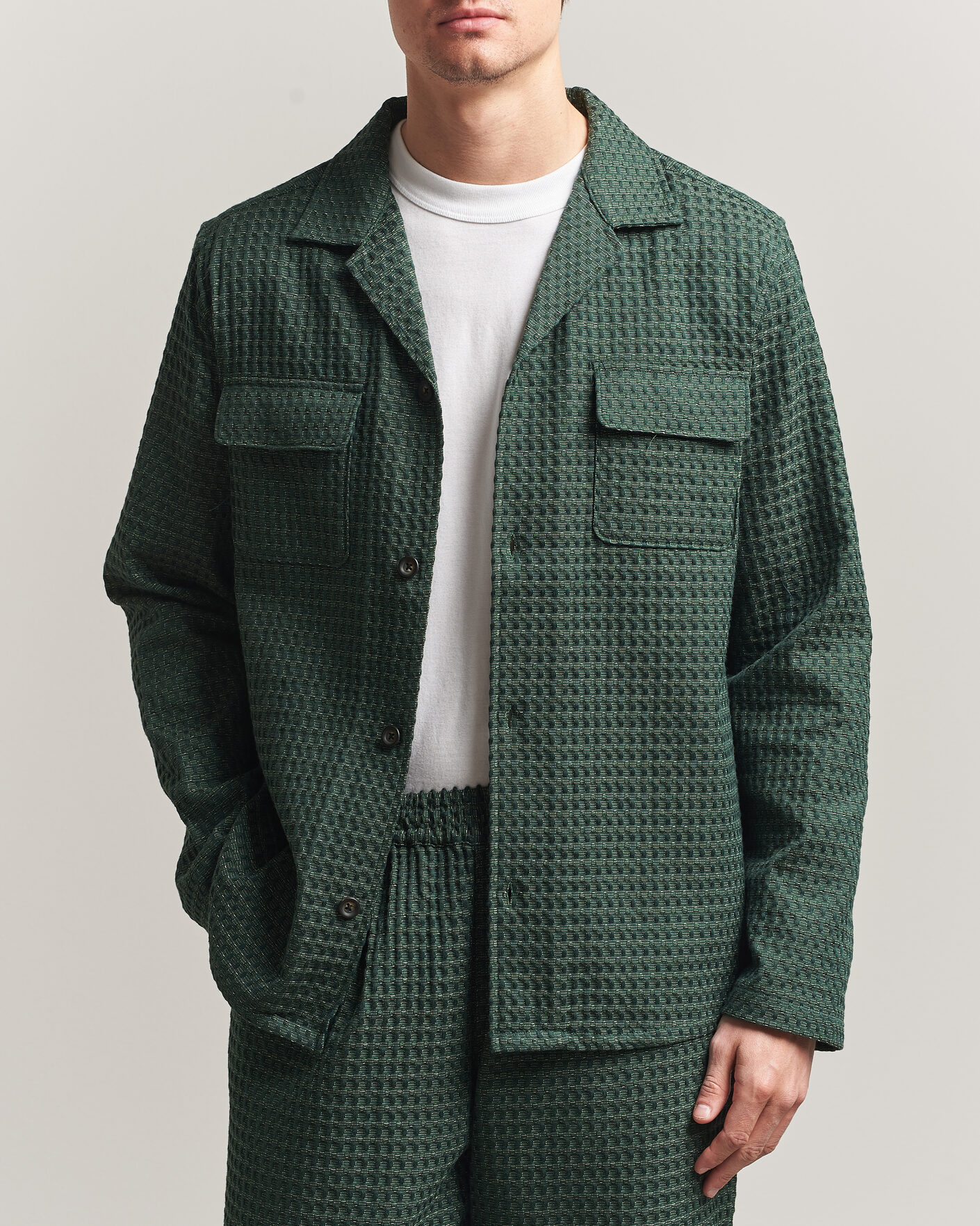 Hombres | Camisas | LES DEUX | Check Seersucker Overshirt Pine Green