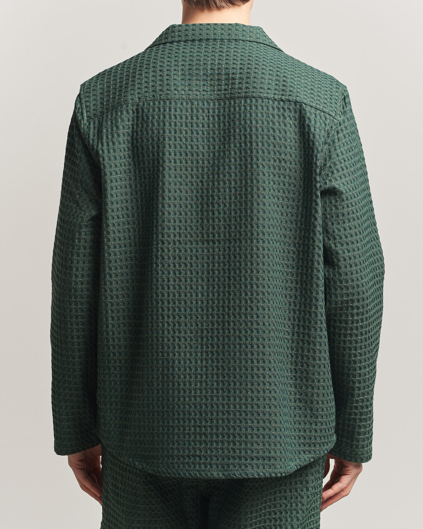 Hombres | Camisas | LES DEUX | Check Seersucker Overshirt Pine Green