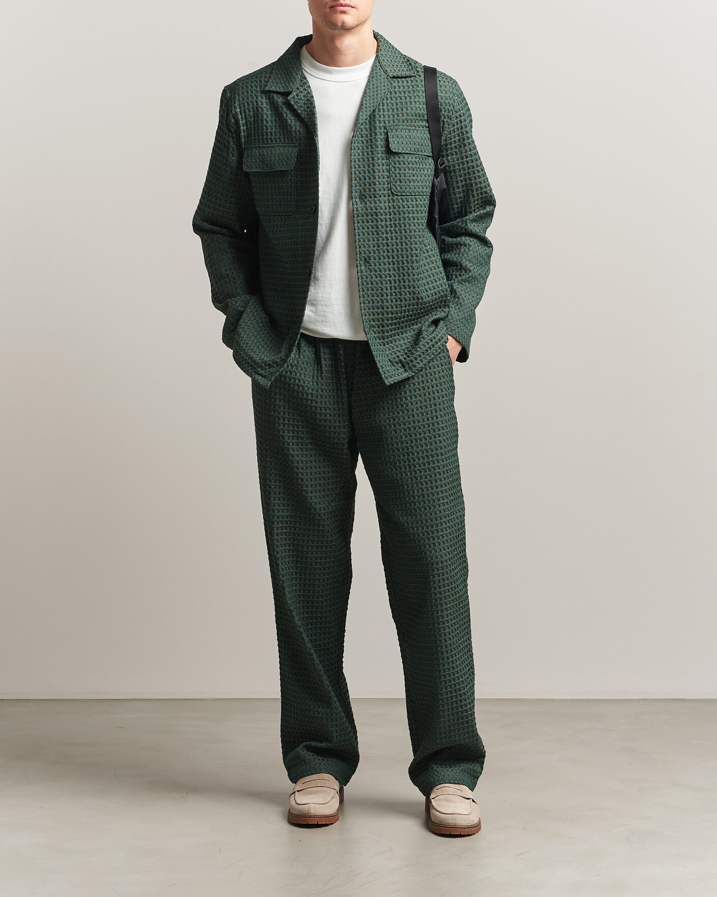 Hombres | Pantalones | LES DEUX | Check Seersucker Casual Pants Pine Green