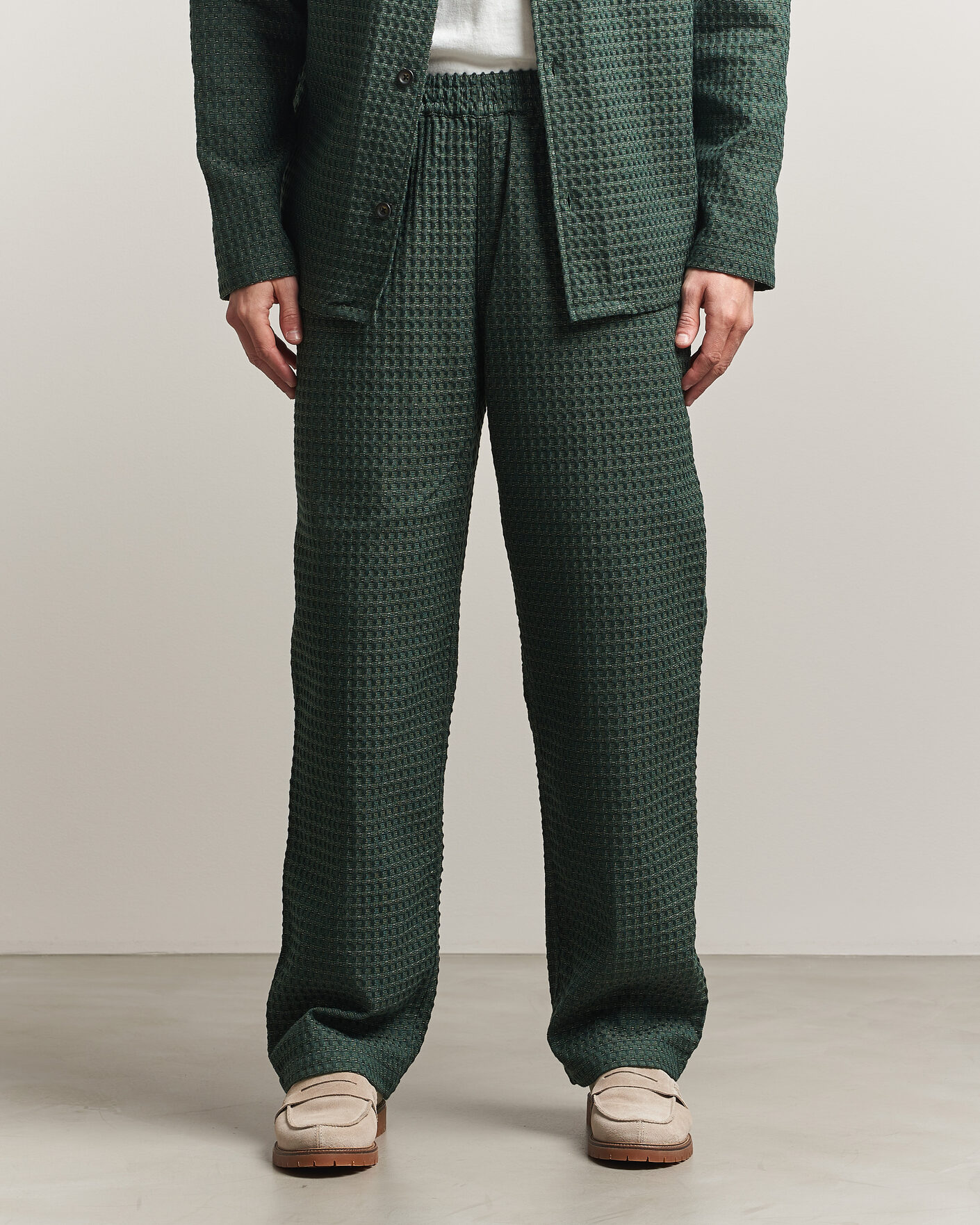 Hombres | Pantalones | LES DEUX | Check Seersucker Casual Pants Pine Green
