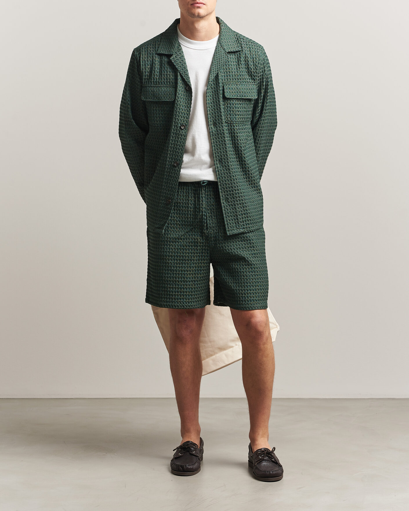 Hombres | Pantalones cortos | LES DEUX | Check Seersucker Casual Shorts Pine Green
