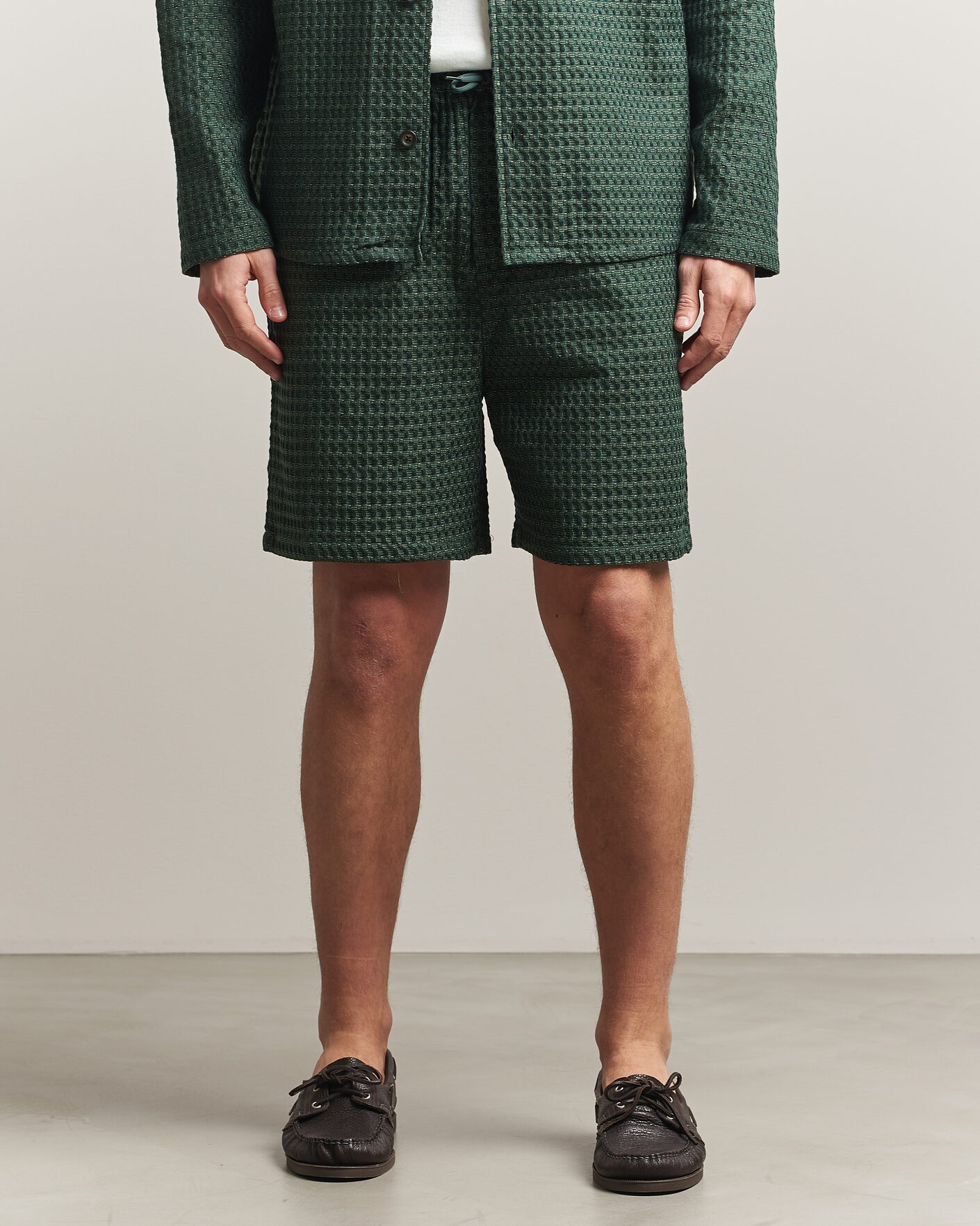 Hombres | Pantalones cortos | LES DEUX | Check Seersucker Casual Shorts Pine Green