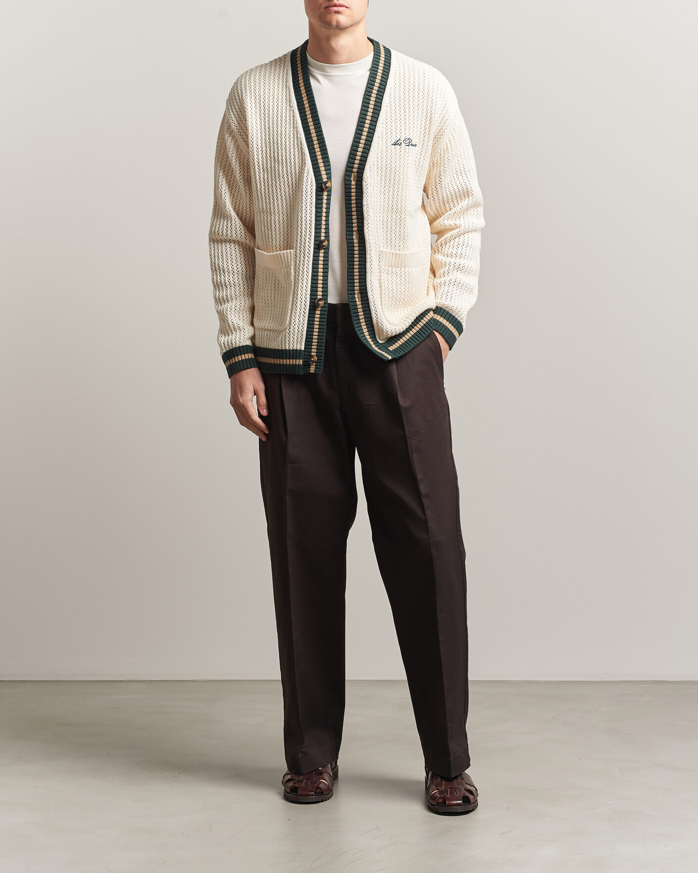Hombres | Jerséis y prendas de punto | LES DEUX | Lace Knitted Cardigan Eggnog White