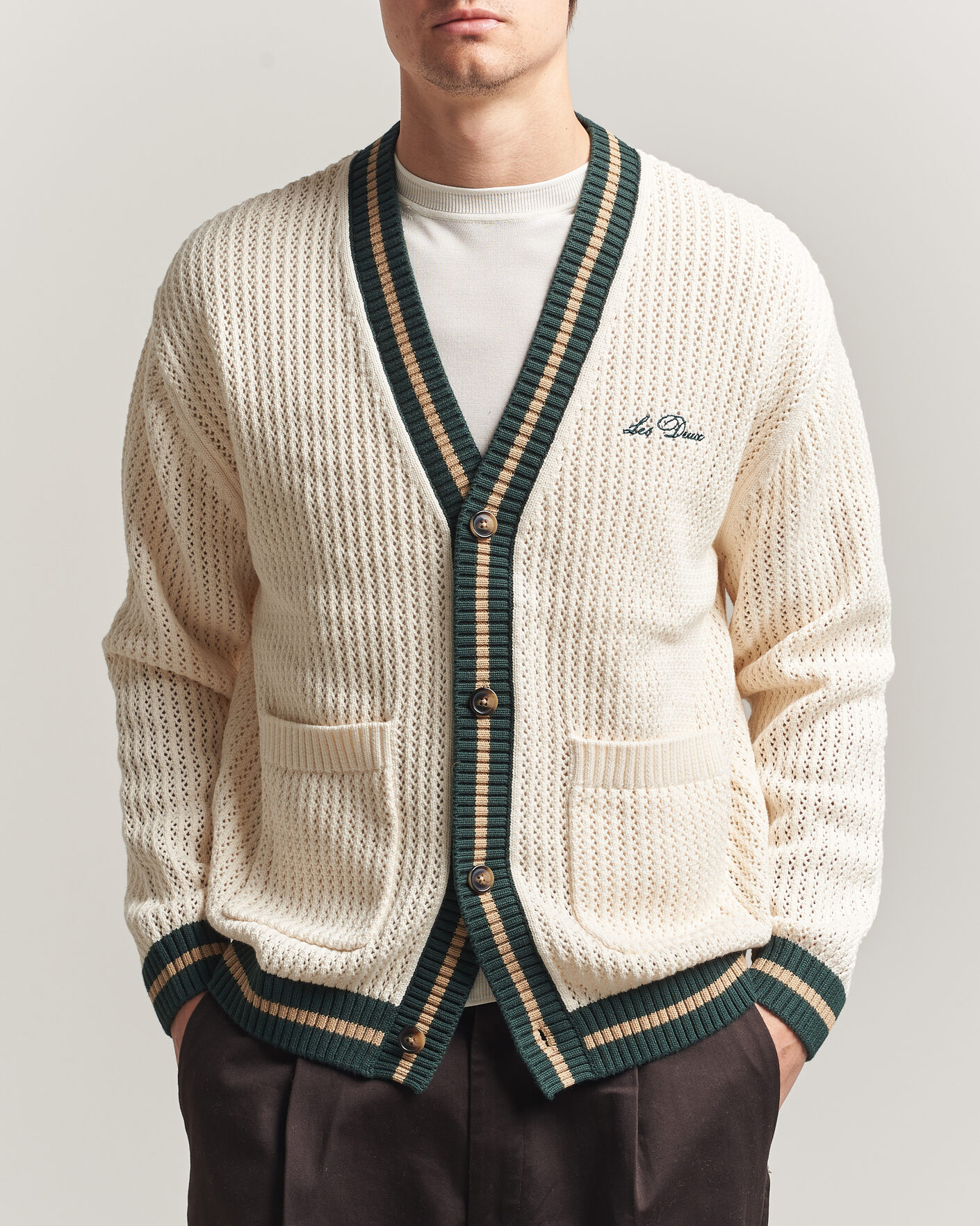 Hombres | Jerséis y prendas de punto | LES DEUX | Lace Knitted Cardigan Eggnog White