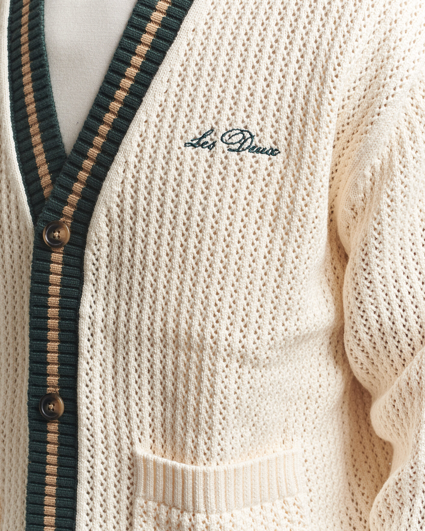 Hombres | Jerséis y prendas de punto | LES DEUX | Lace Knitted Cardigan Eggnog White